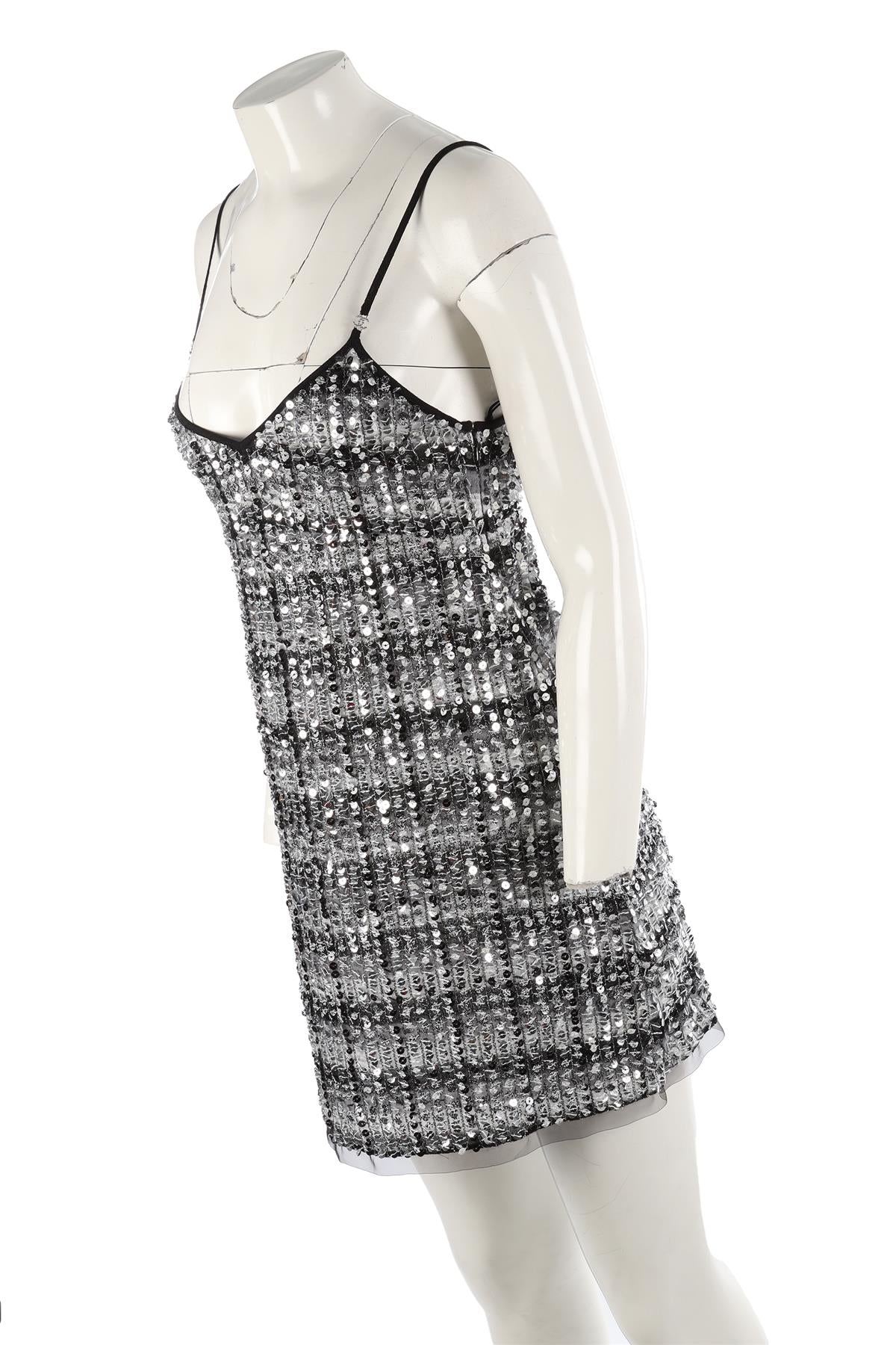 CHANEL 2024 BLACK SEQUIN MINI DRESS FR 38 UK 10 - Image 3