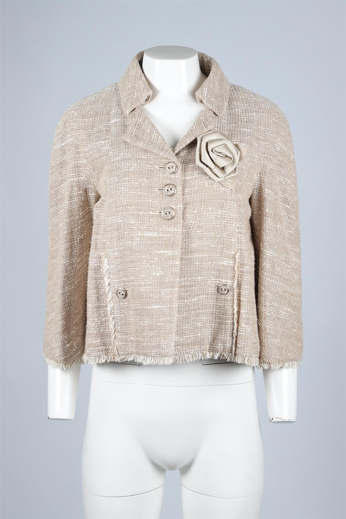 CHANEL BEIGE 2008 LINEN BLEND JACKET FR 40 UK 12 - Image 2