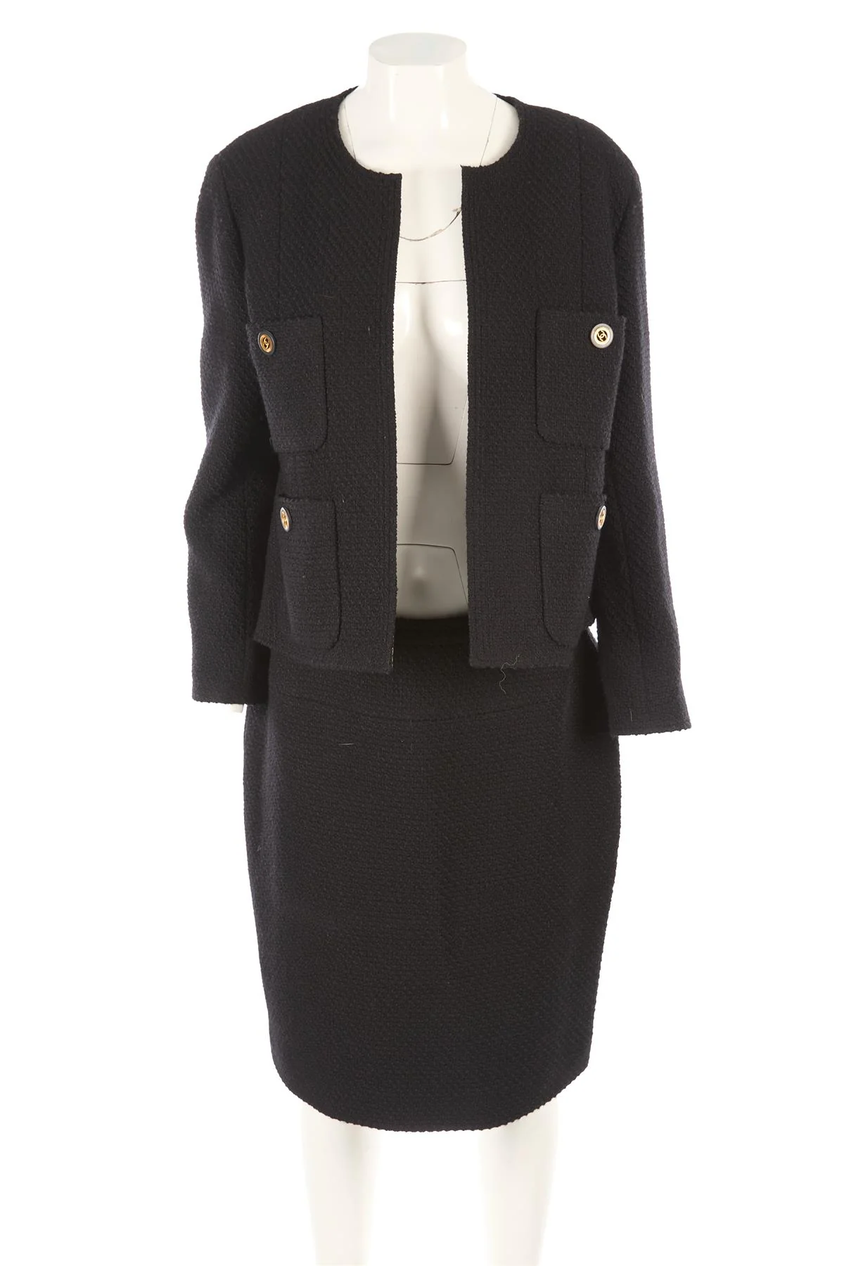 CHANEL BLACK 1991 WOOL SKIRT SUIT FR 46 - Image 2