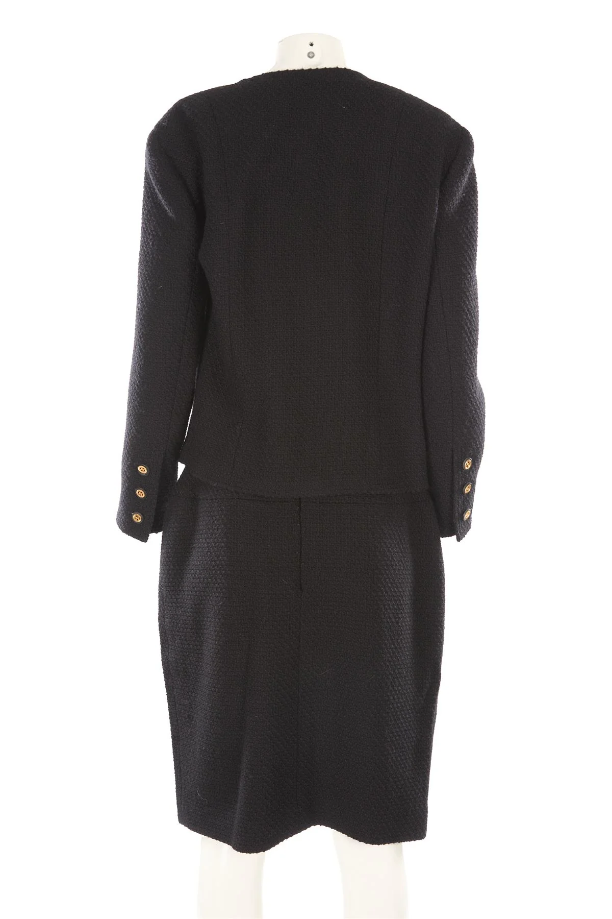 CHANEL BLACK 1991 WOOL SKIRT SUIT FR 46 - Image 4