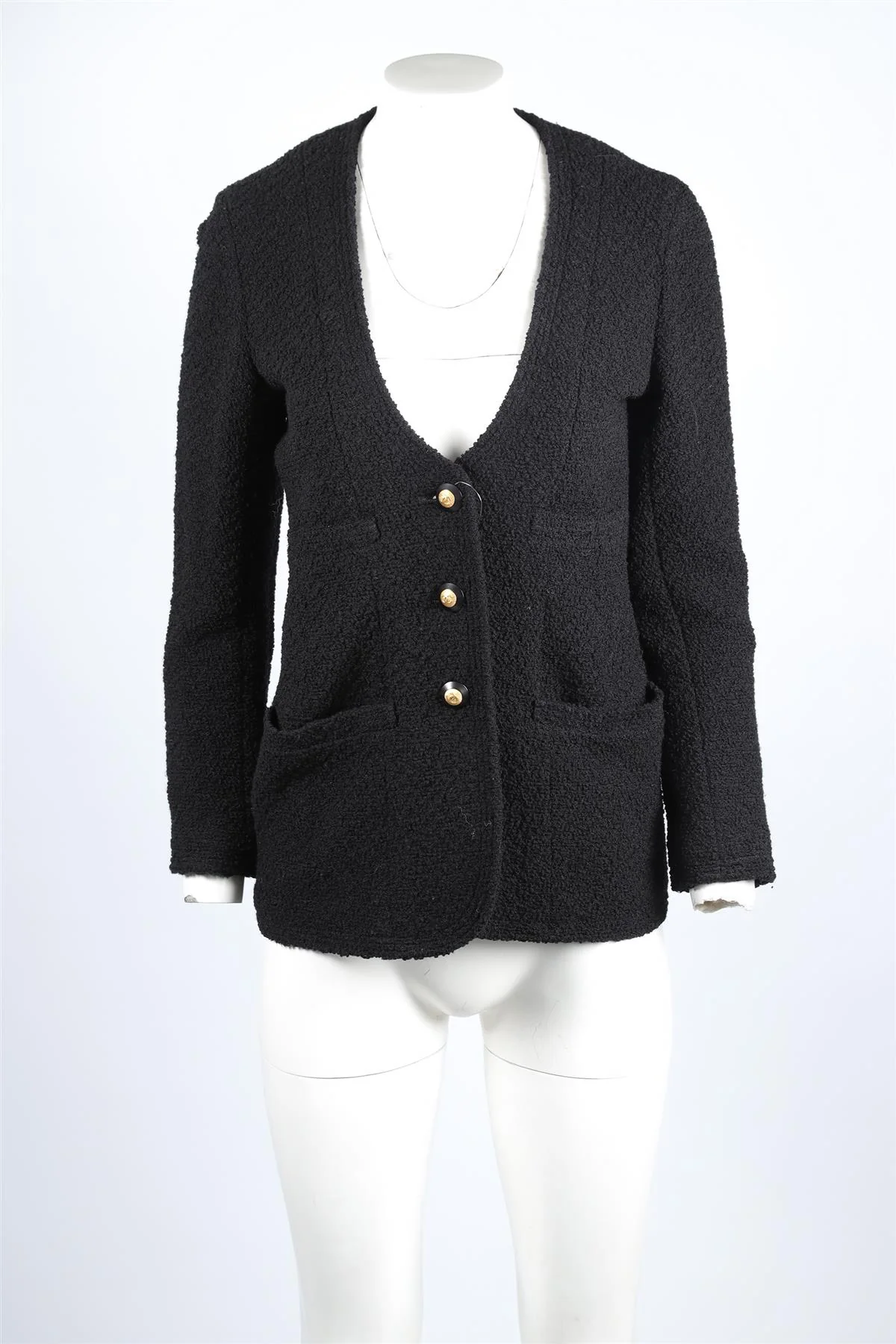 CHANEL BLACK 1993 WOOL JACKET SMALL - Image 2