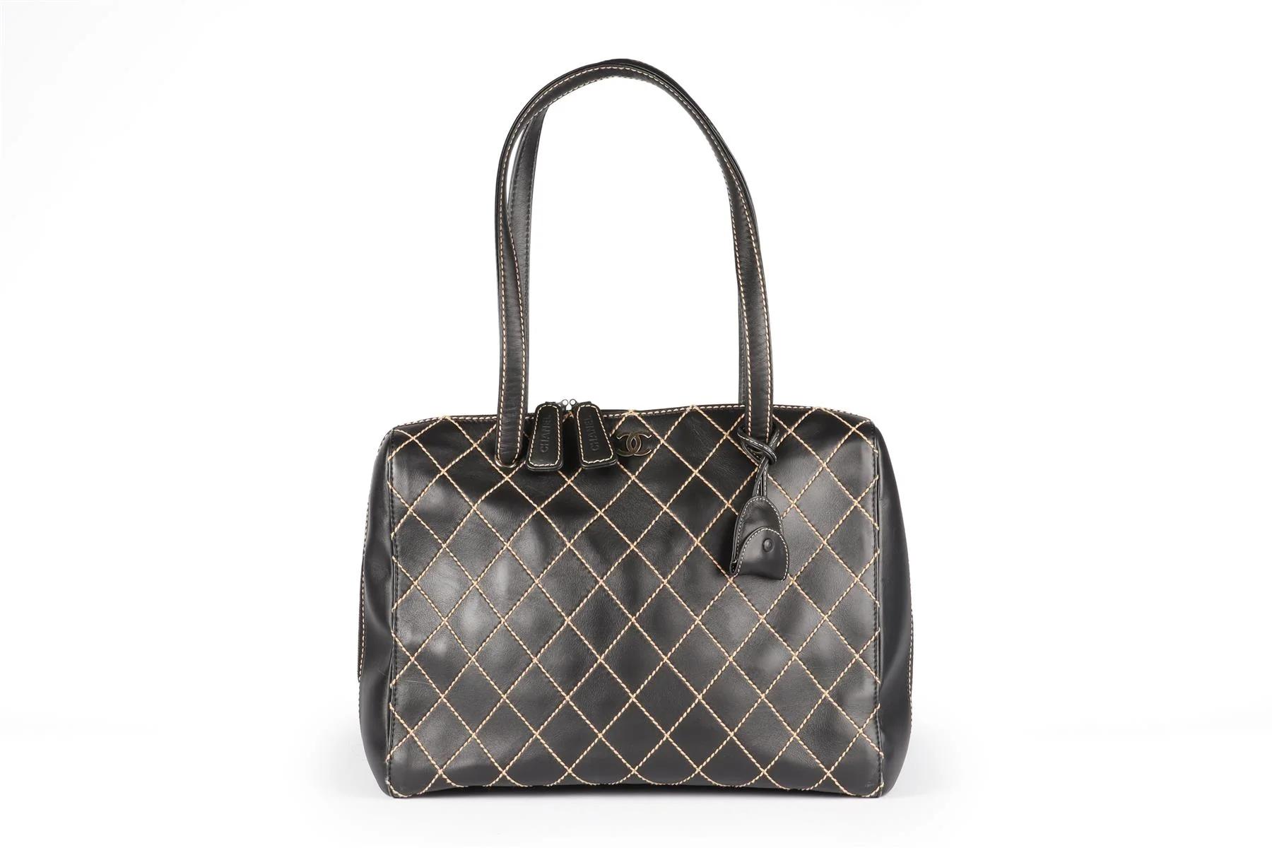 CHANEL BLACK 2002 WILD STITCH QUILTED LEATHER SHOULDER BAG - Image 2