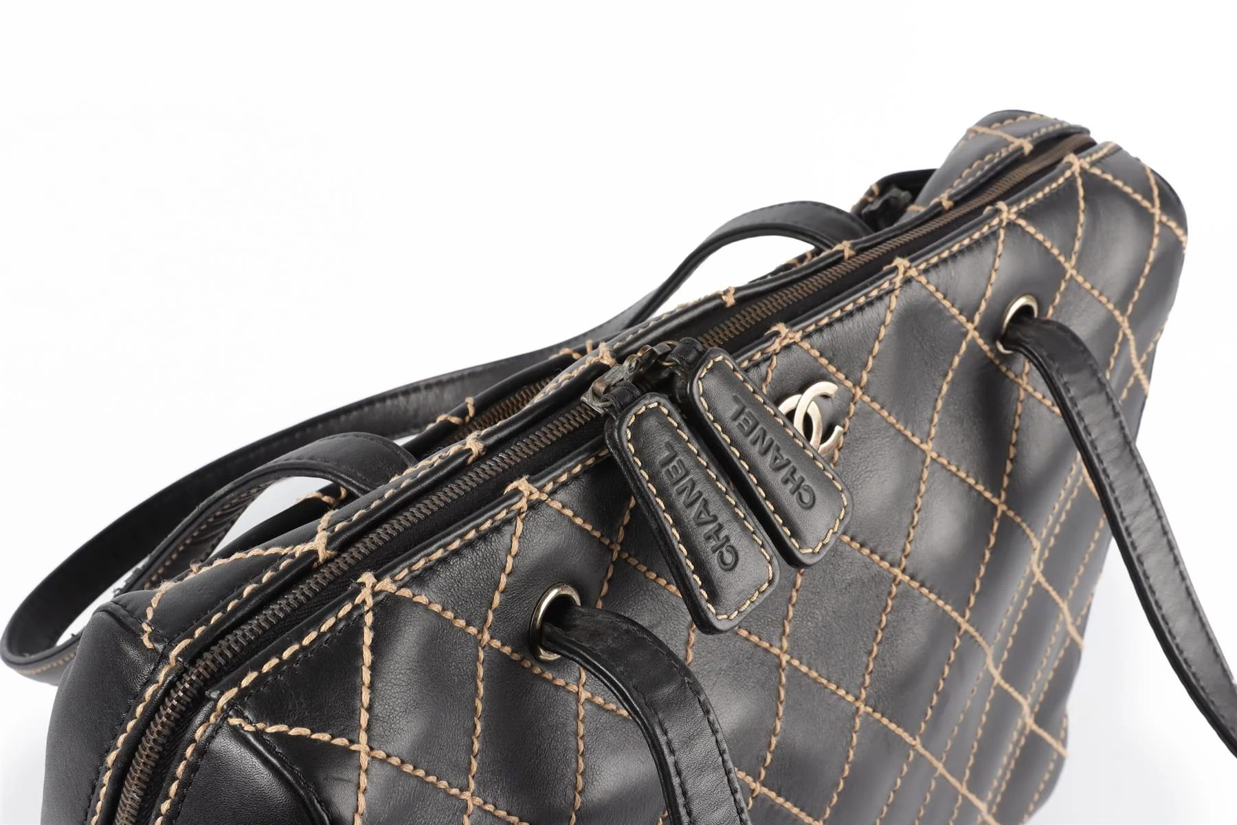 CHANEL BLACK 2002 WILD STITCH QUILTED LEATHER SHOULDER BAG - Image 8