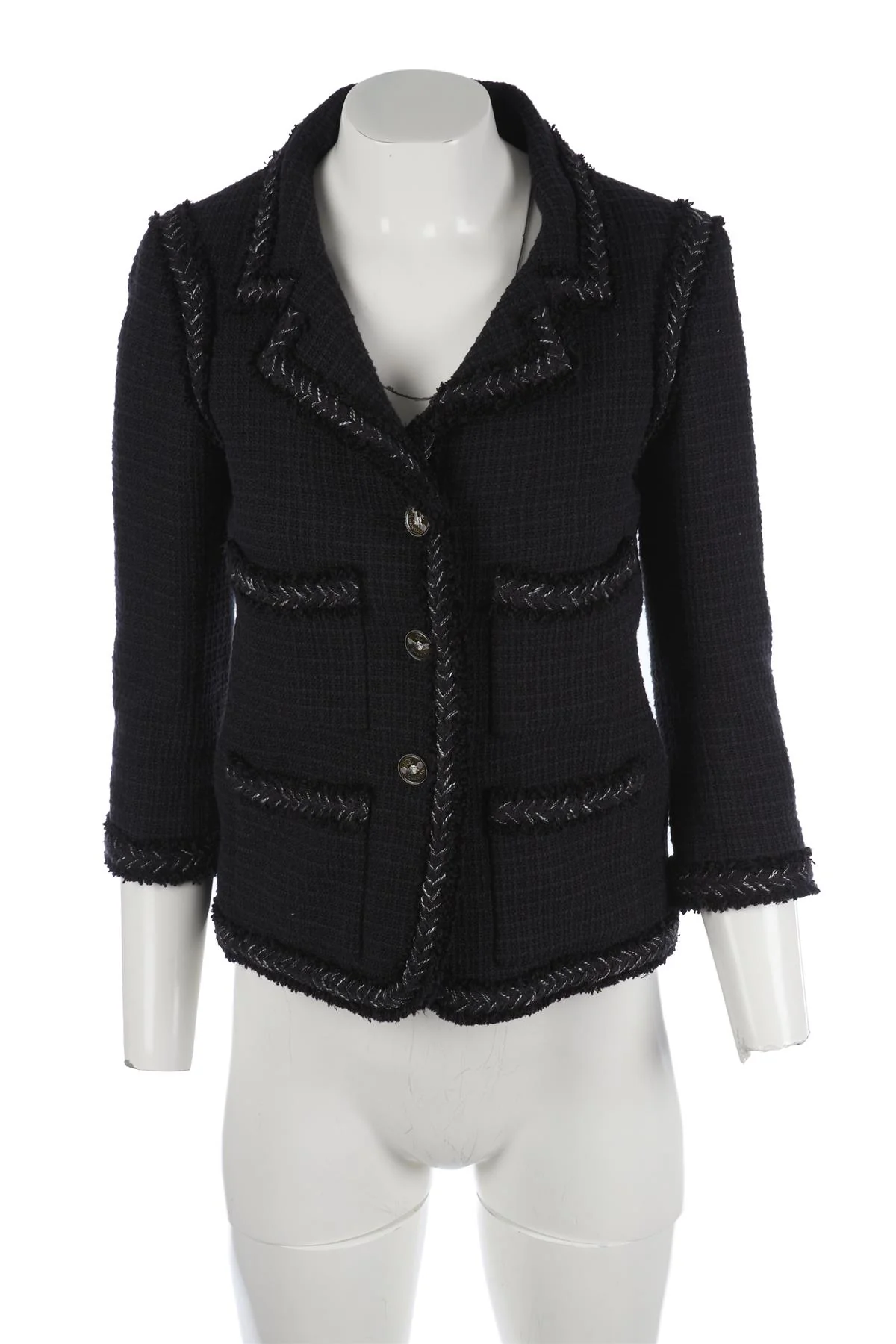 CHANEL BLACK 2008 COTTON BLAZER FR 36 UK 8 - Image 2