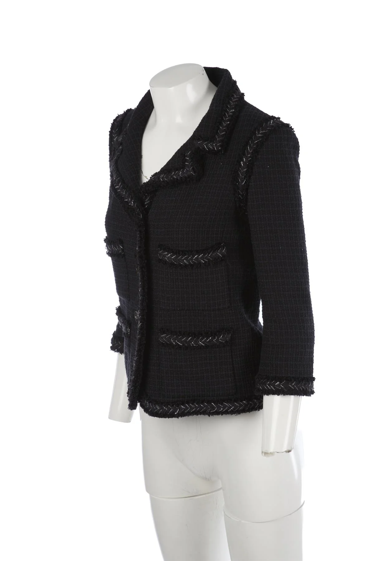 CHANEL BLACK 2008 COTTON BLAZER FR 36 UK 8 - Image 3