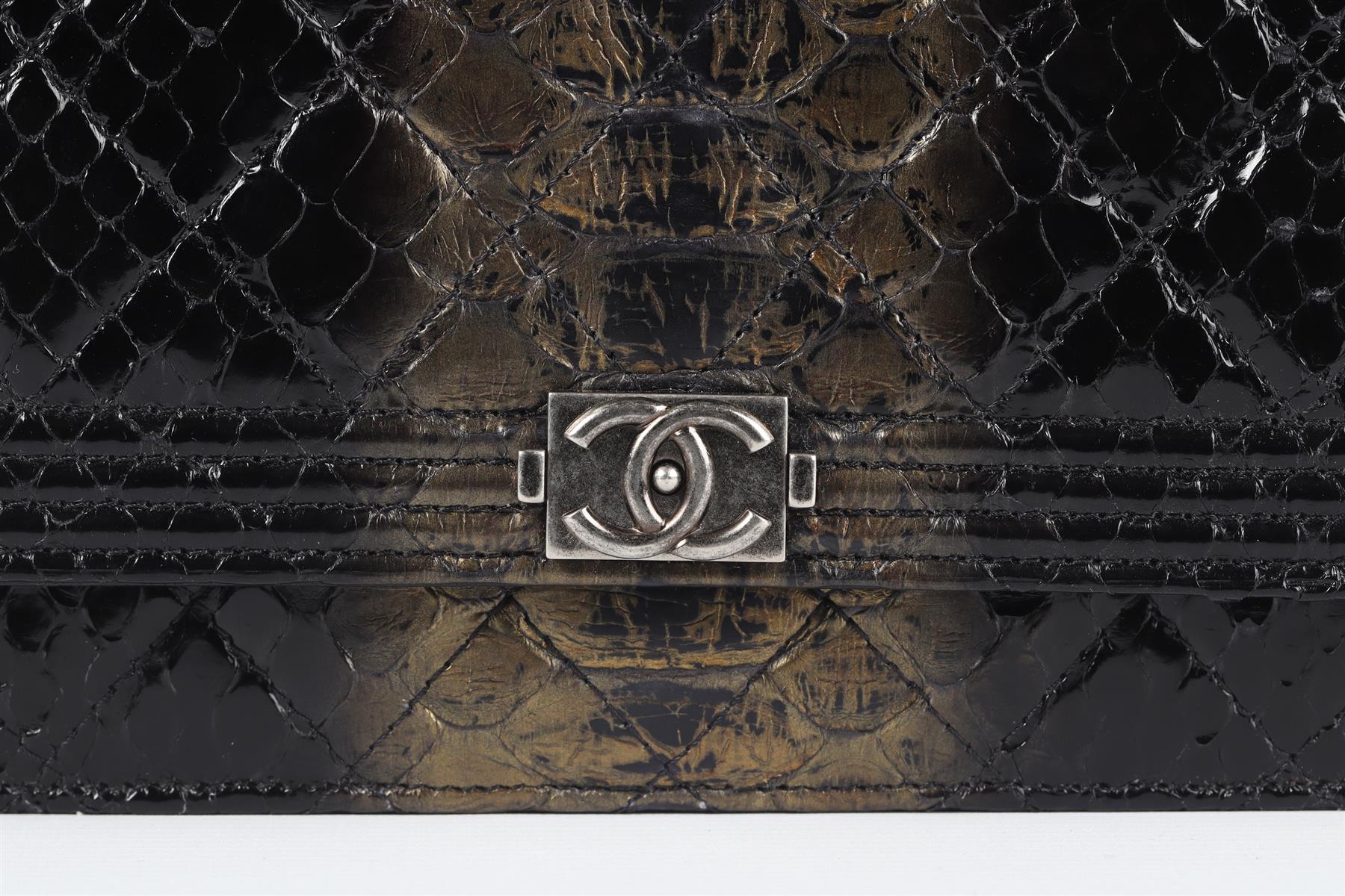 CHANEL BLACK 2014 BOY WALLET ON CHAIN PYTHON SHOULDER BAG - Image 10