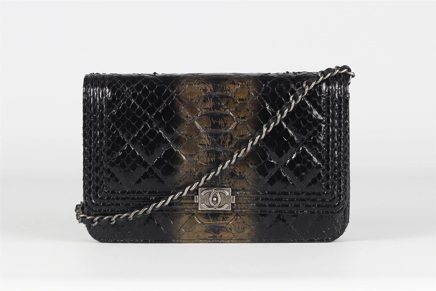 CHANEL BLACK 2014 BOY WALLET ON CHAIN PYTHON SHOULDER BAG - Image 2