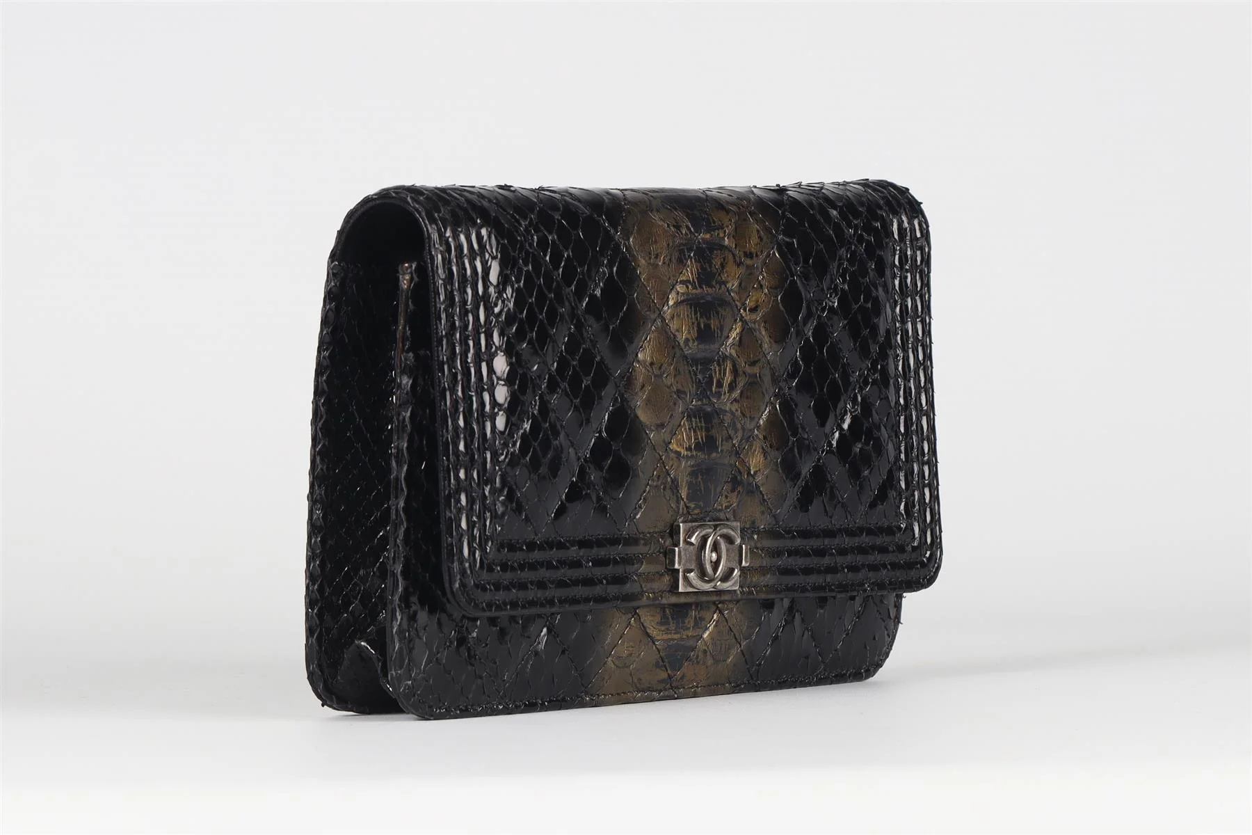 CHANEL BLACK 2014 BOY WALLET ON CHAIN PYTHON SHOULDER BAG - Image 4