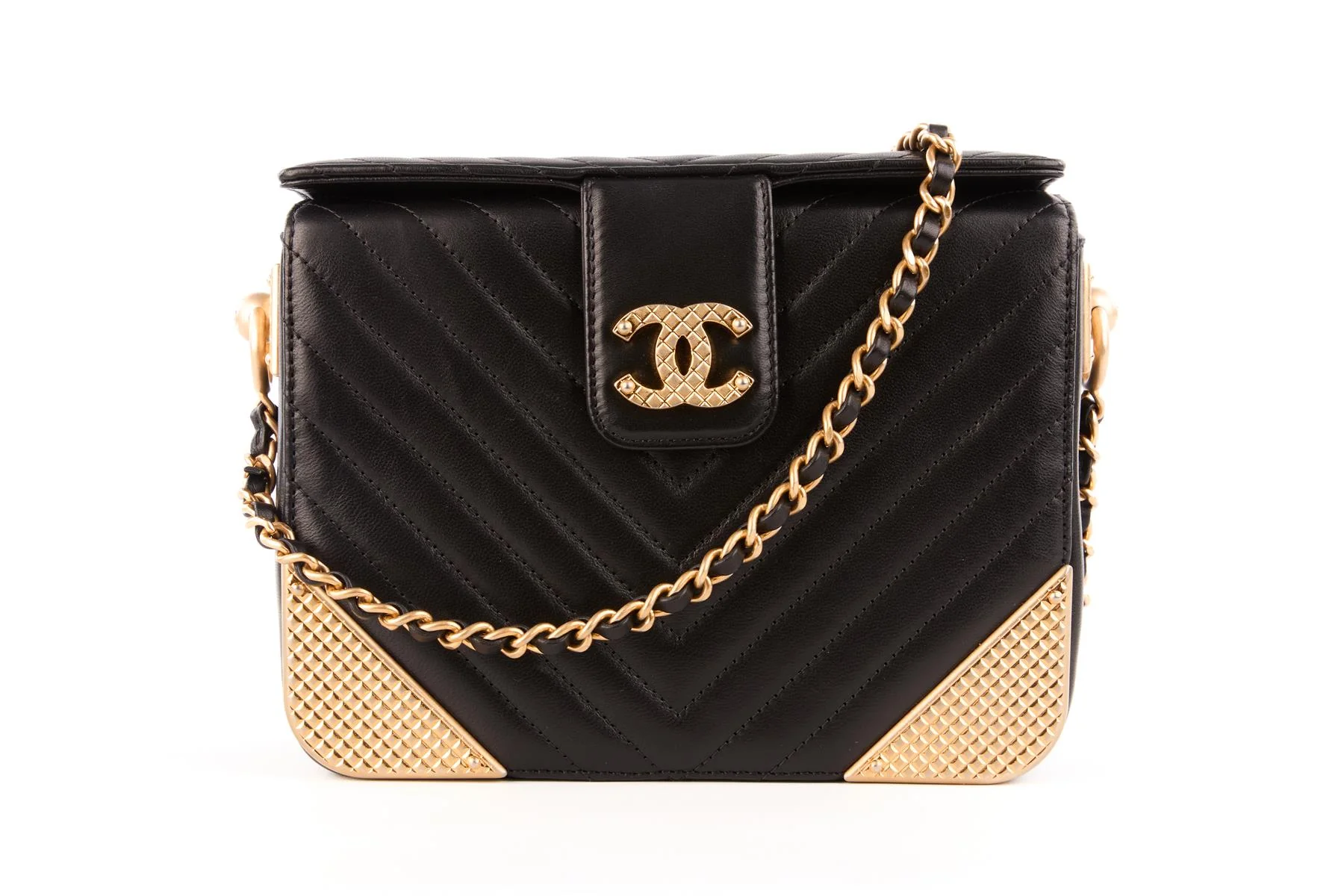 CHANEL BLACK 2017-2018 ROCK THE CORNER CHEVRON LEATHER SHOULDER BAG - Image 2