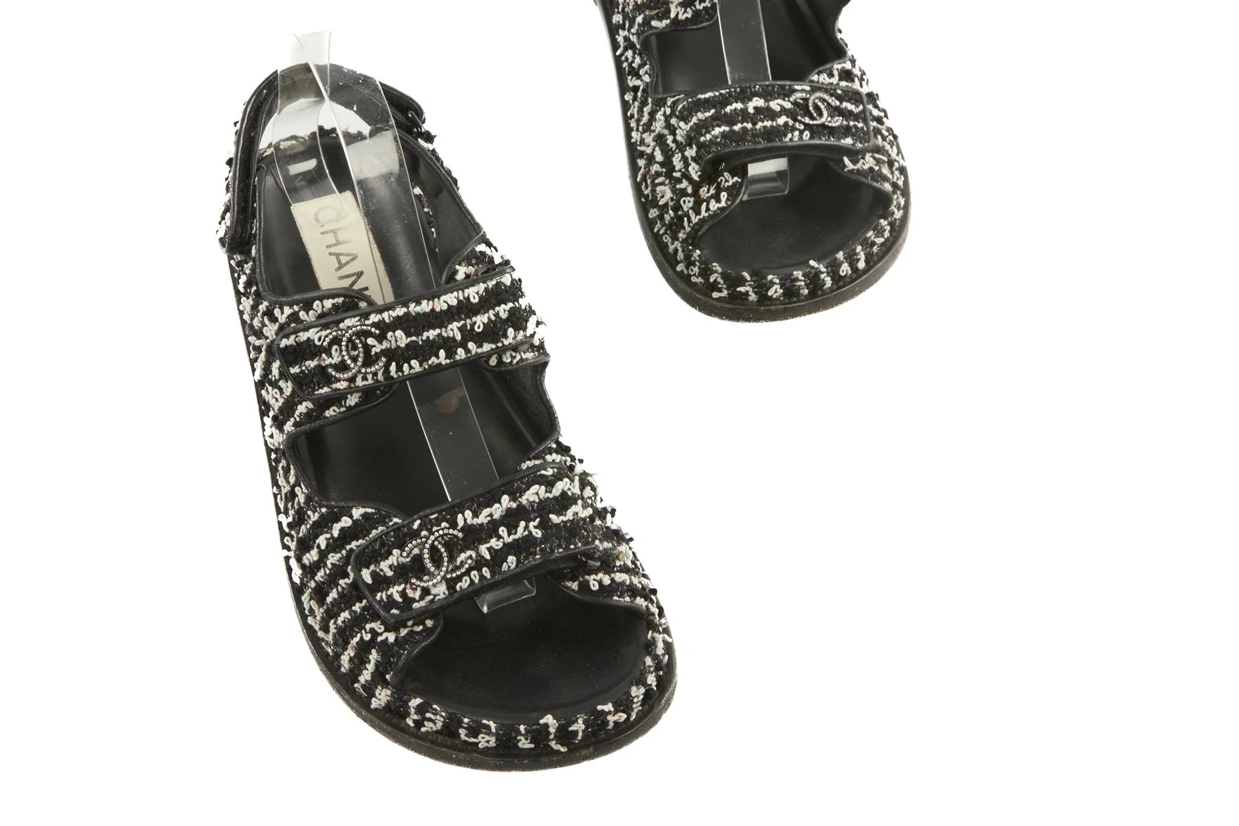 CHANEL BLACK 2022 DAD TWEED SANDALS EU 38.5 UK 5.5 US 8.5 - Image 3