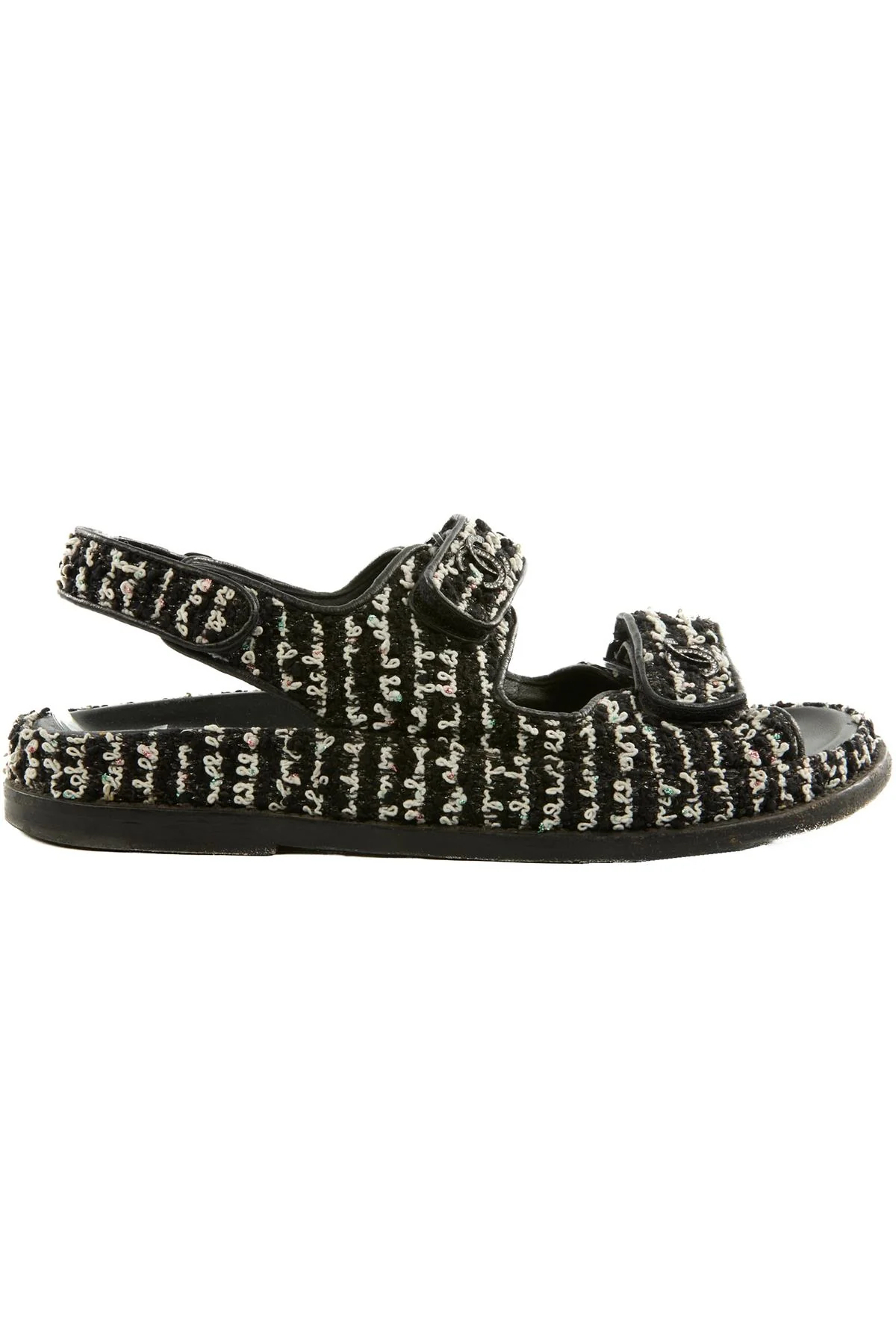 CHANEL BLACK 2022 DAD TWEED SANDALS EU 38.5 UK 5.5 US 8.5 - Image 6