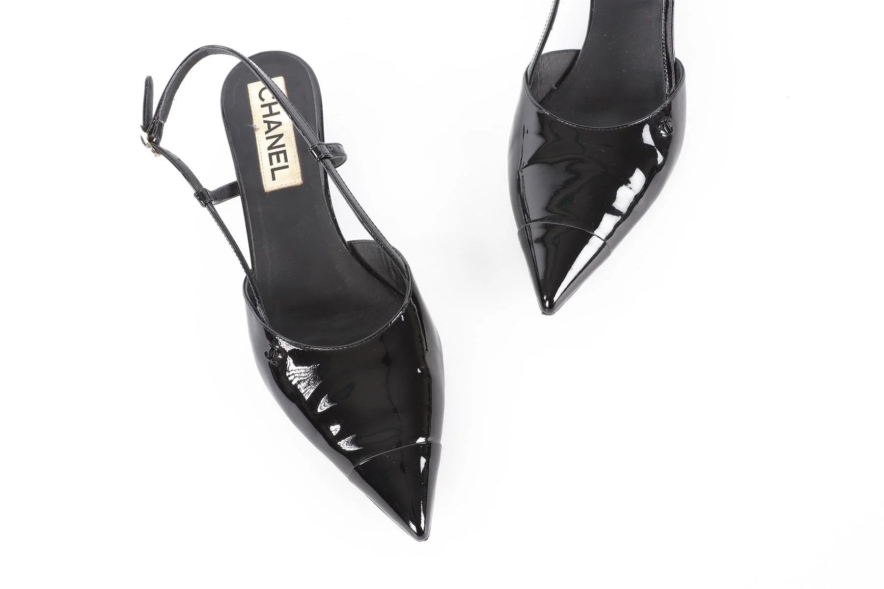 CHANEL BLACK 2022 PATENT LEATHER SLINGBACK PUMPS EU 38.5 UK 5.5 US 8.5 - Image 4