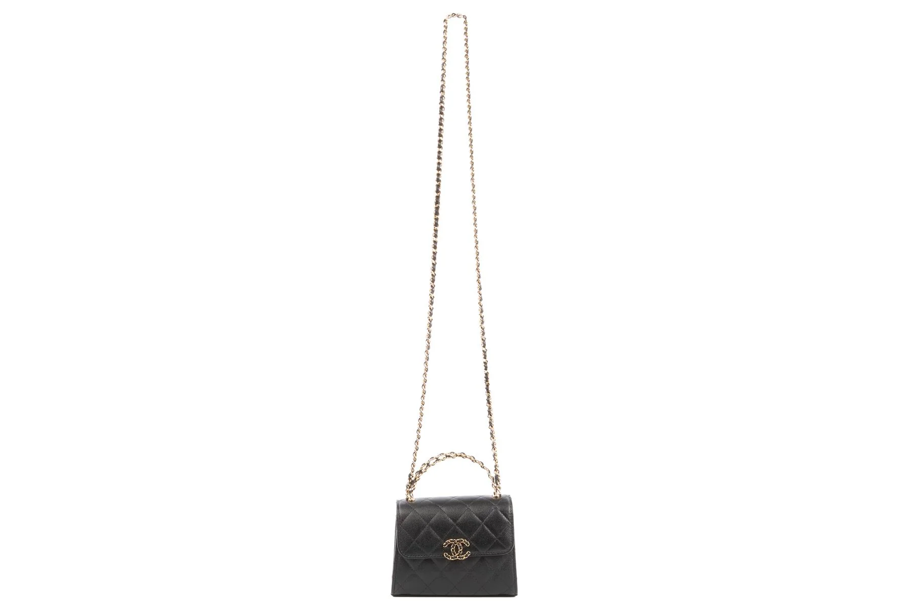 CHANEL BLACK 2023 MINI QUILTED CAVIAR LEATHER TOTE BAG - Image 3