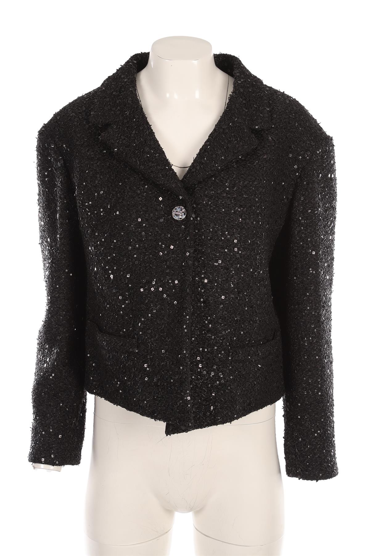 CHANEL BLACK 2024 SEQUIN BLAZER FR 44 UK 16 - Image 2