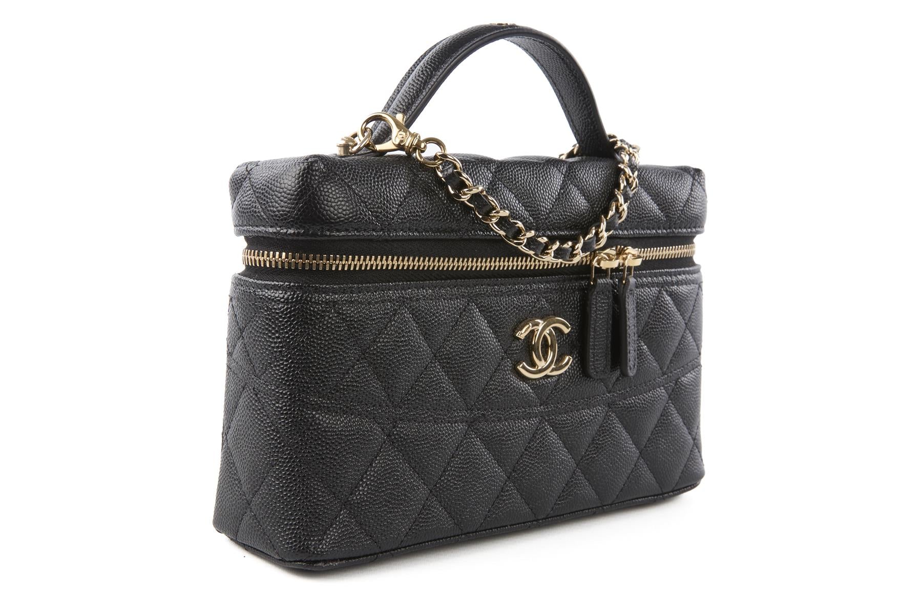 CHANEL BLACK 2025 VANITY CASE WITH CHAIN QUILTED CAVIAR LEATHER SHOULDER BAG - Image 3