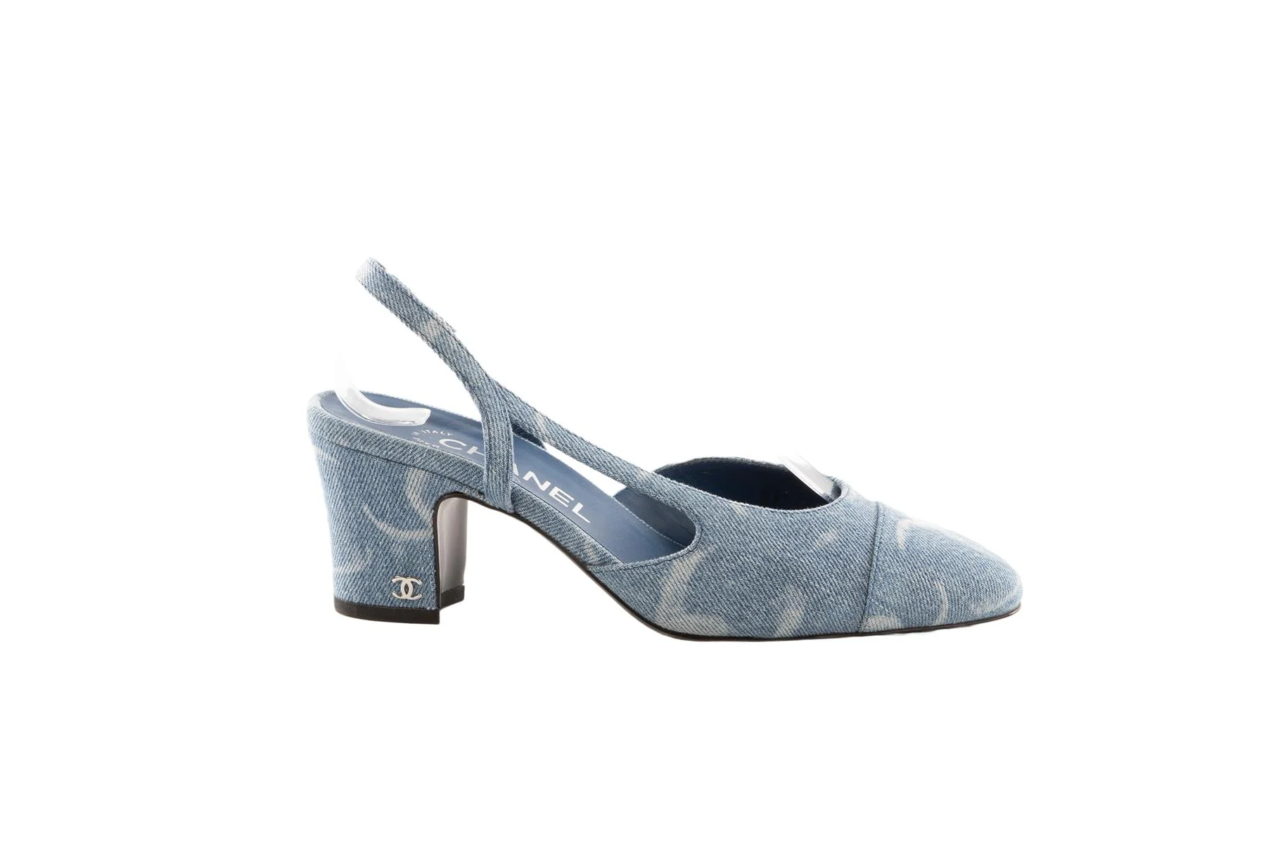 CHANEL BLUE 2023 CC DENIM SLINGBACK PUMPS EU 36 - Image 2