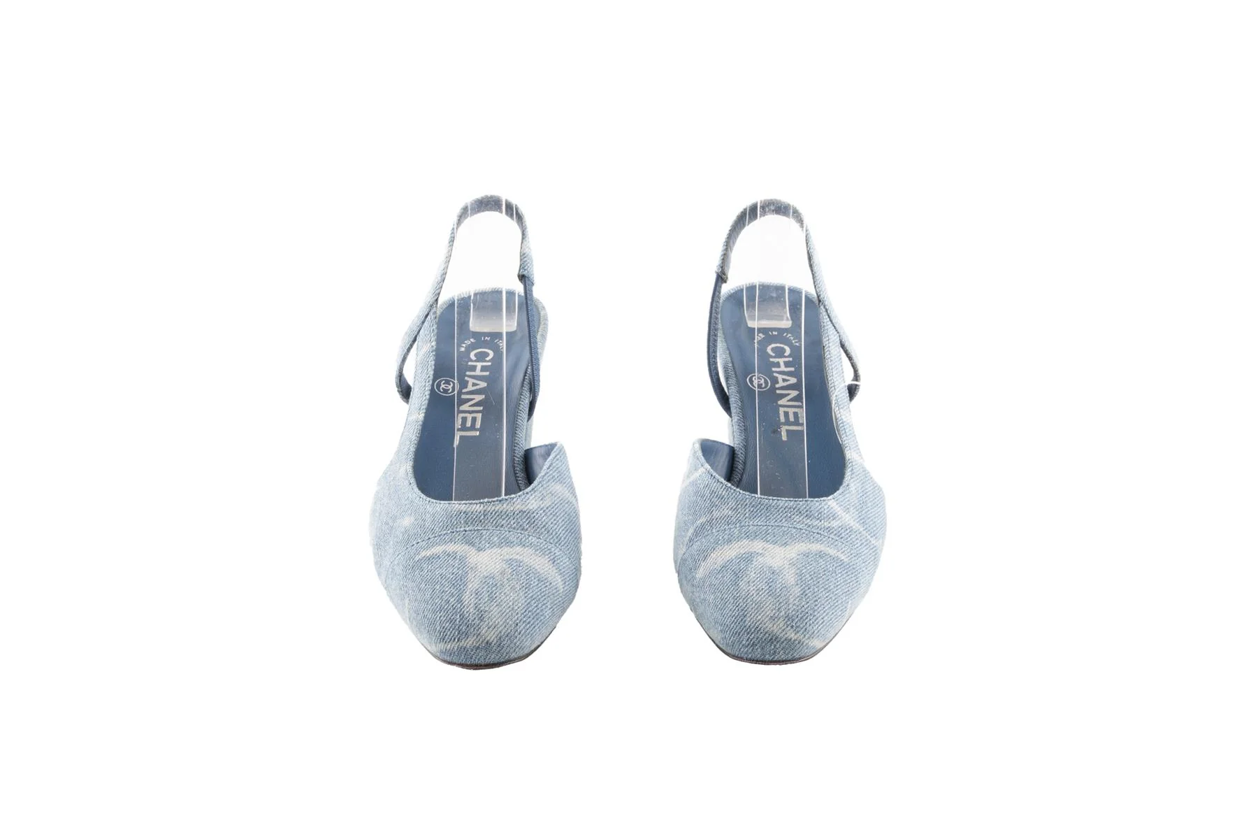 CHANEL BLUE 2023 CC DENIM SLINGBACK PUMPS EU 36 - Image 3