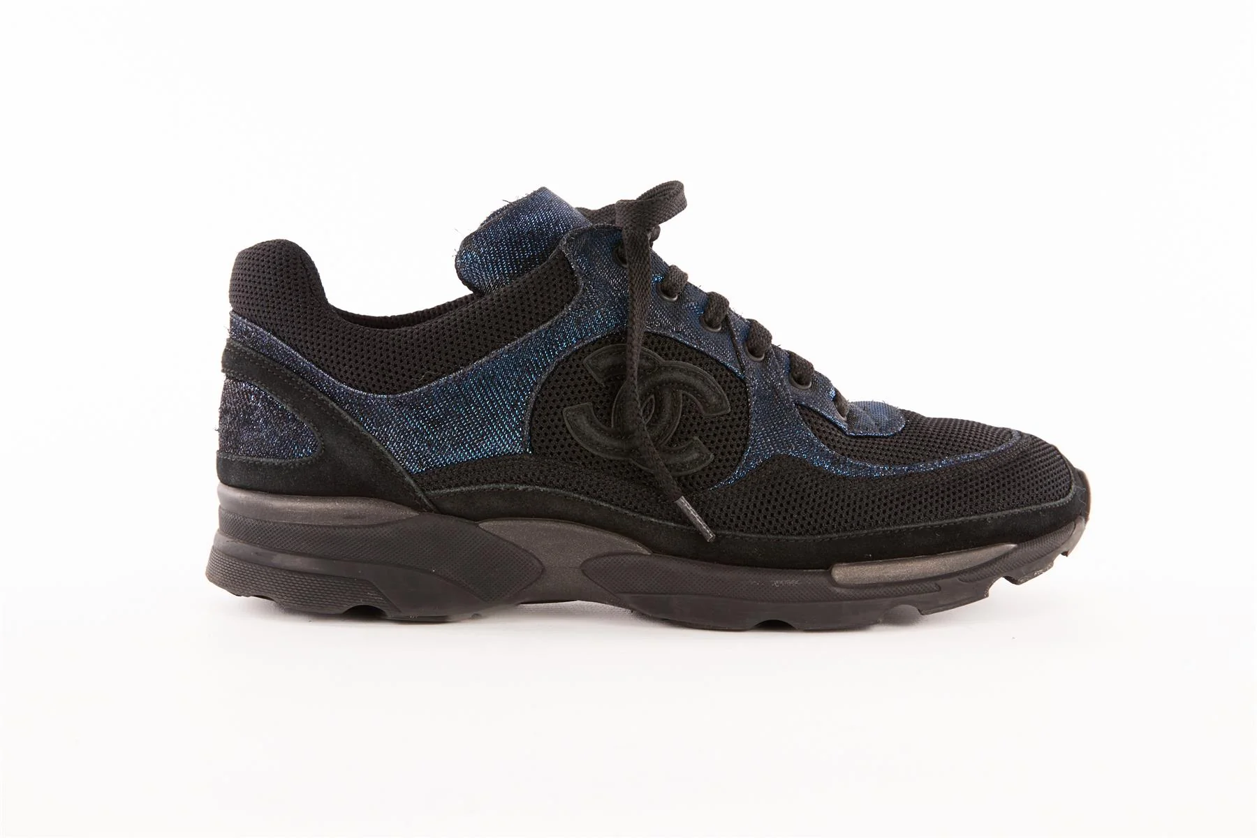 CHANEL BLUE CC FABRIC SNEAKERS EU 39 UK 6 US 9 - Image 2