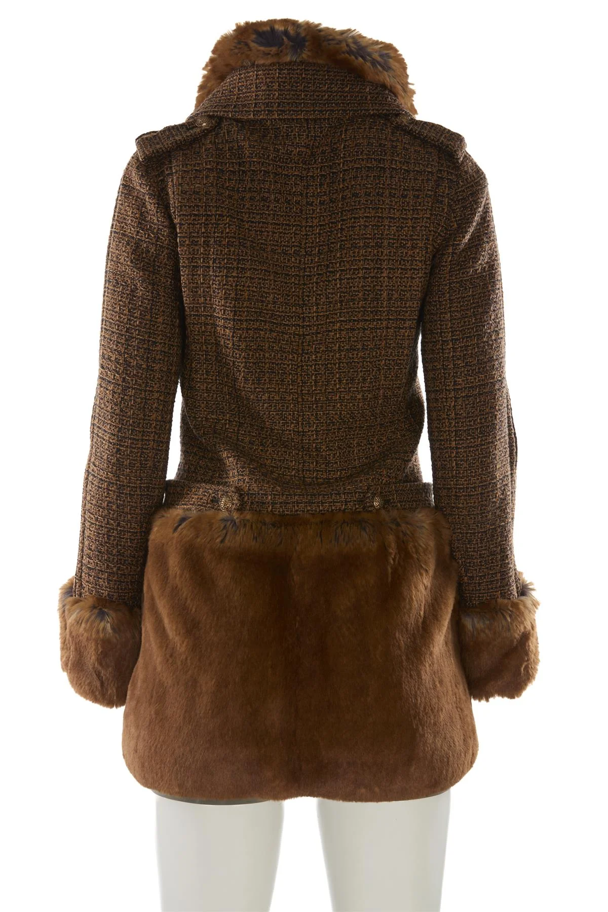 CHANEL BROWN 2010 FAUX FUR AND TWEED COAT FR 36 UK 8 - Image 4