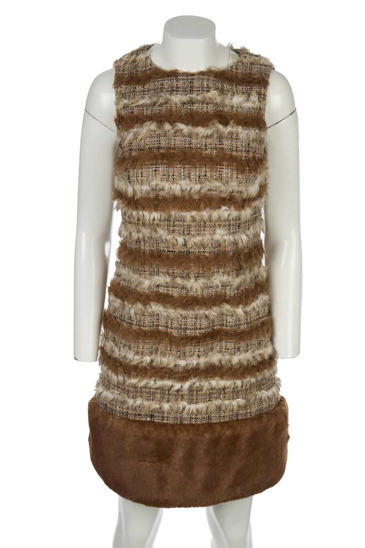CHANEL BROWN 2010 FAUX FUR AND TWEED MINI DRESS FR 38 UK 10 - Image 2