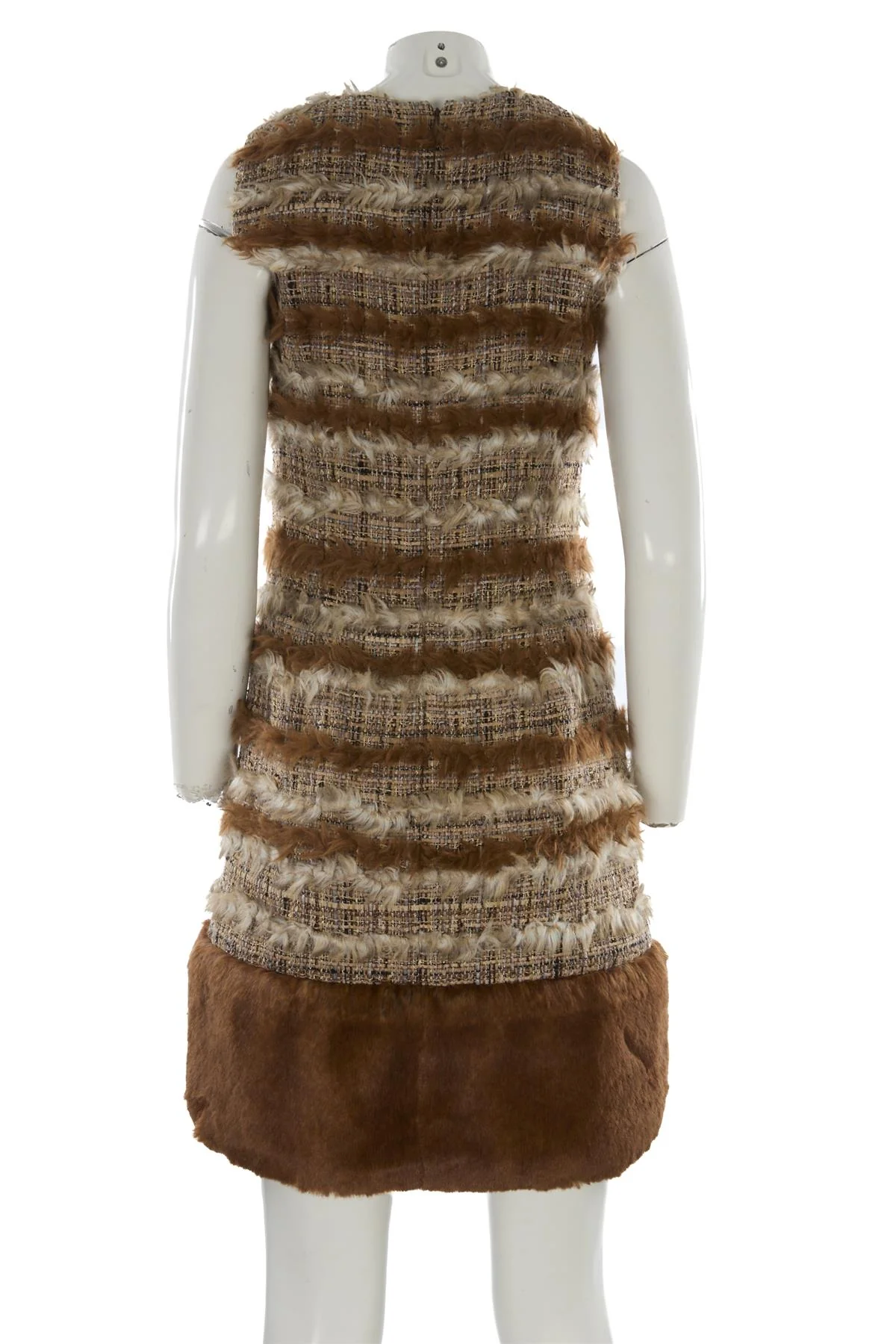 CHANEL BROWN 2010 FAUX FUR AND TWEED MINI DRESS FR 38 UK 10 - Image 4