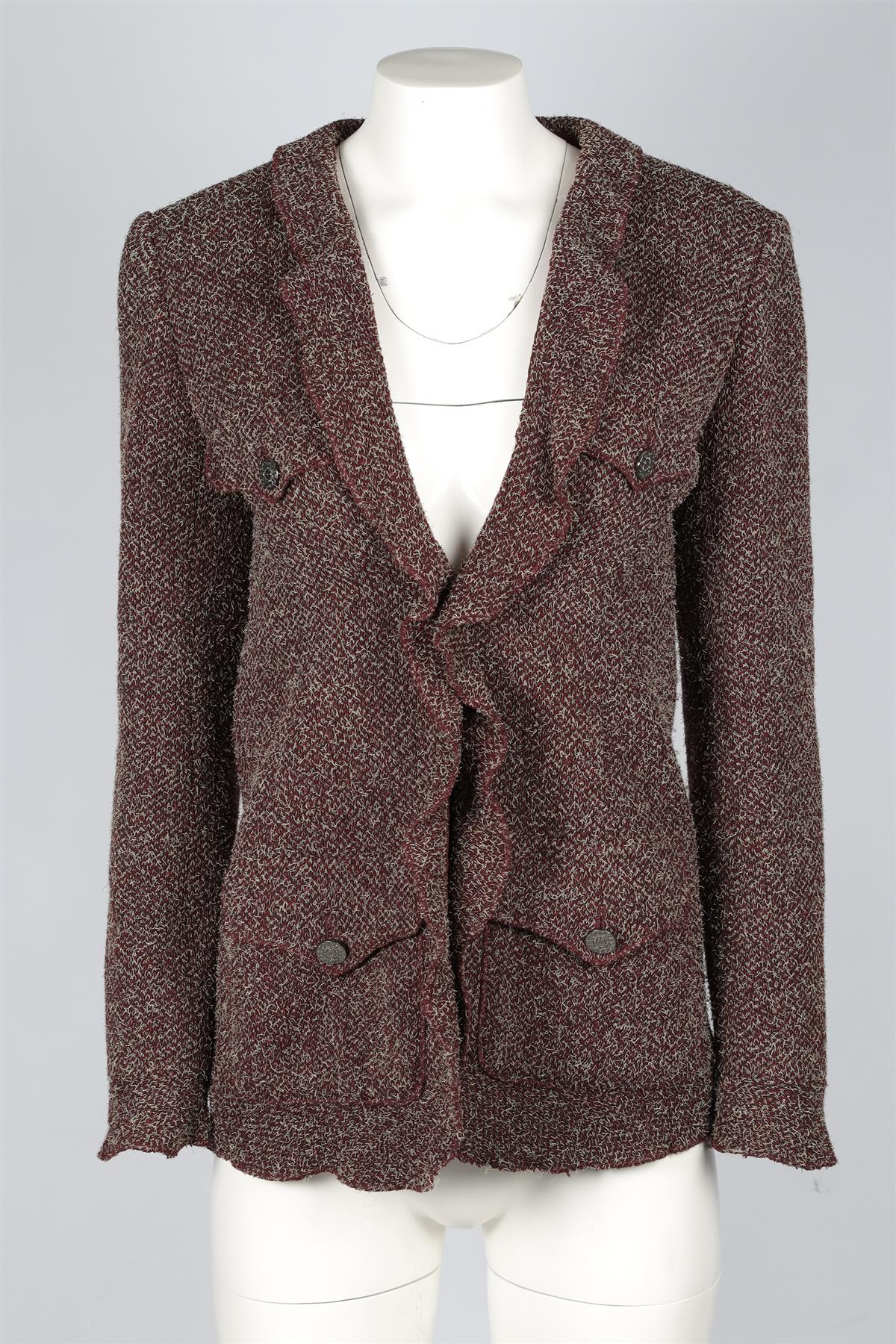 CHANEL BURGUNDY 1997 WOOL BLAZER FR 38 UK 10 - Image 2