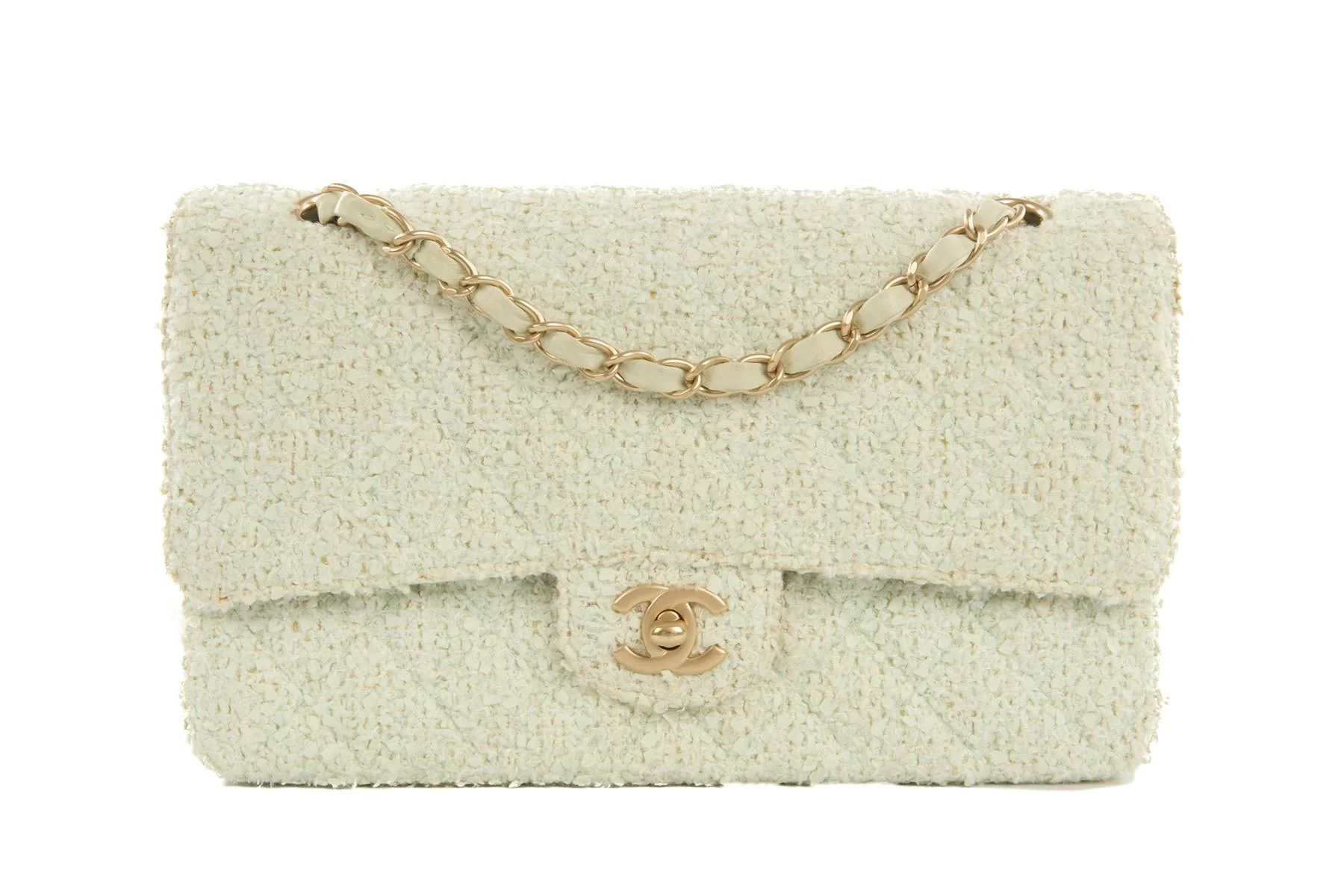 CHANEL GREEN 2003-2004 CLASSIC DOUBLE FLAP MEDIUM TWEED SHOULDER BAG - Image 2