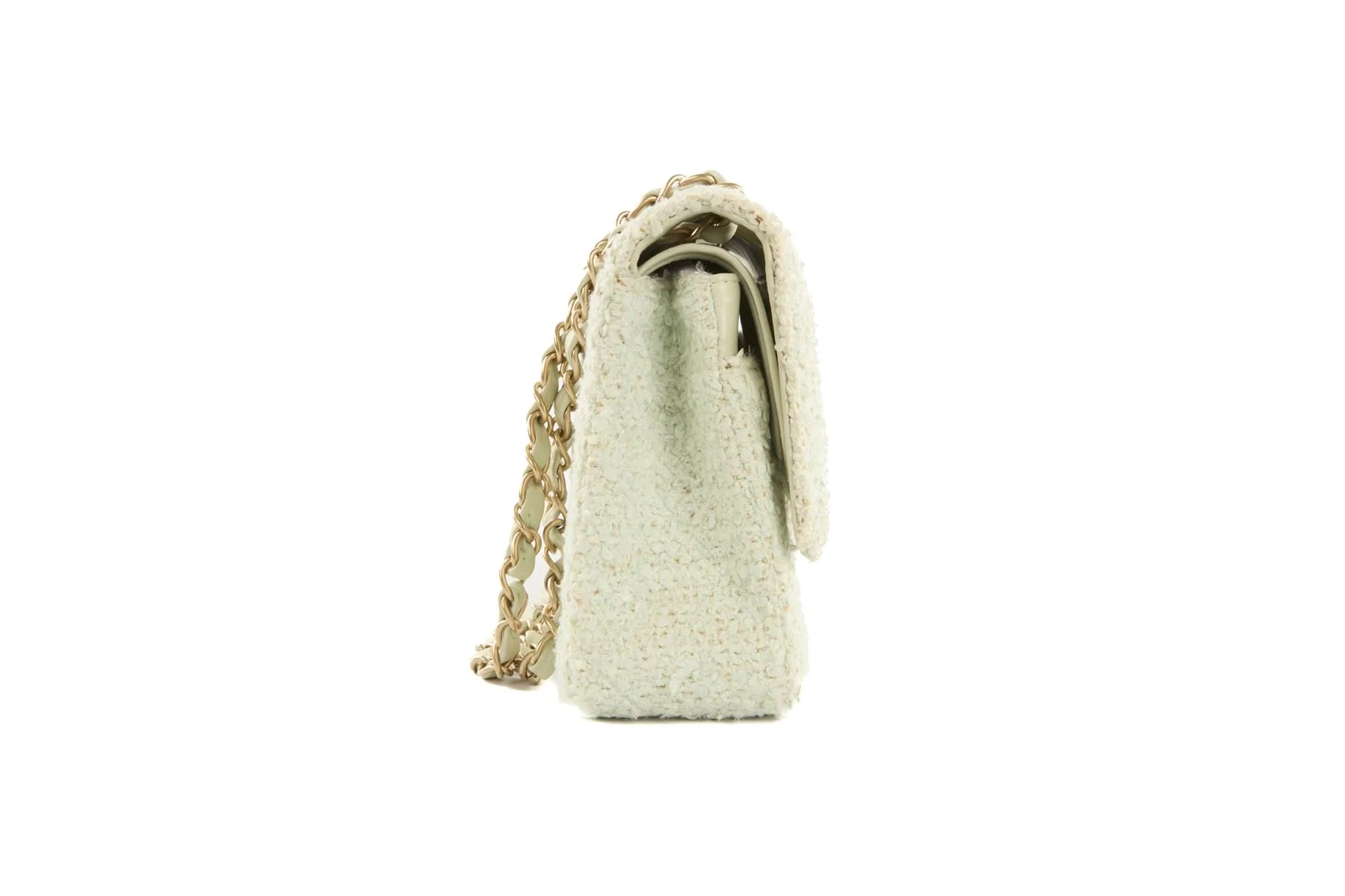 CHANEL GREEN 2003-2004 CLASSIC DOUBLE FLAP MEDIUM TWEED SHOULDER BAG - Image 5