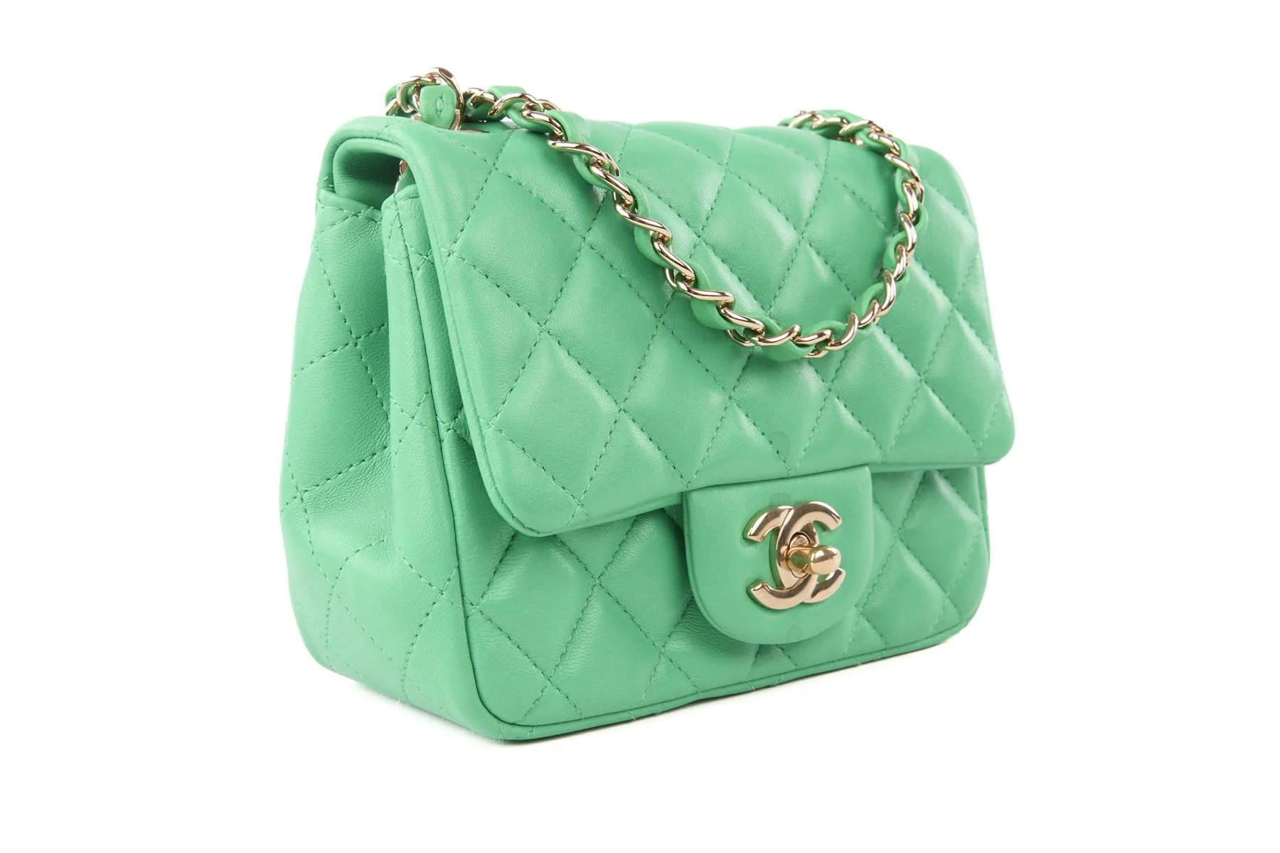 CHANEL GREEN 2019 CLASSIC SQUARE MINI QUILTED LEATHER SHOULDER BAG - Image 4