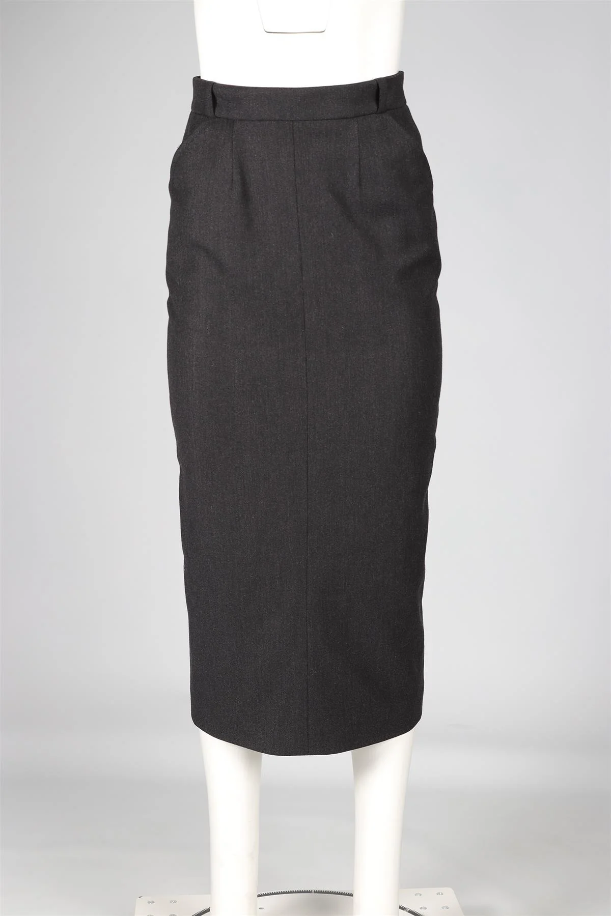 CHANEL GREY 1993 WOOL MIDI SKIRT FR 36 UK 8 - Image 2