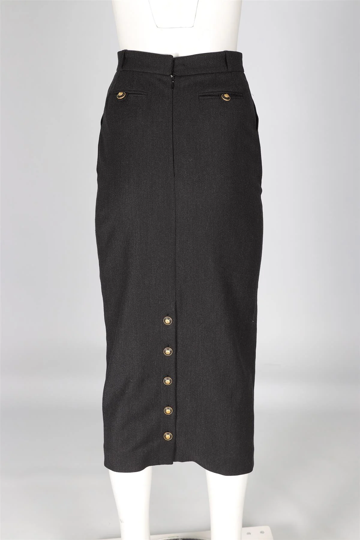 CHANEL GREY 1993 WOOL MIDI SKIRT FR 36 UK 8 - Image 4