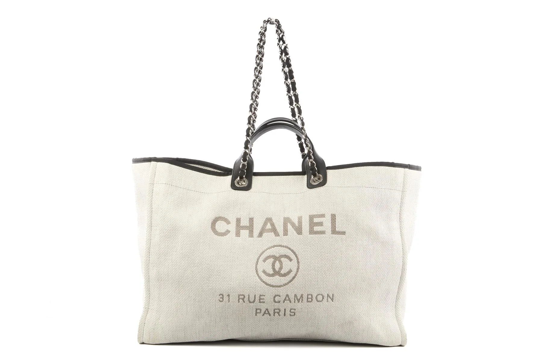 CHANEL GREY 2016 DEAUVILLE LARGE CANVAS TOTE BAG - Image 3