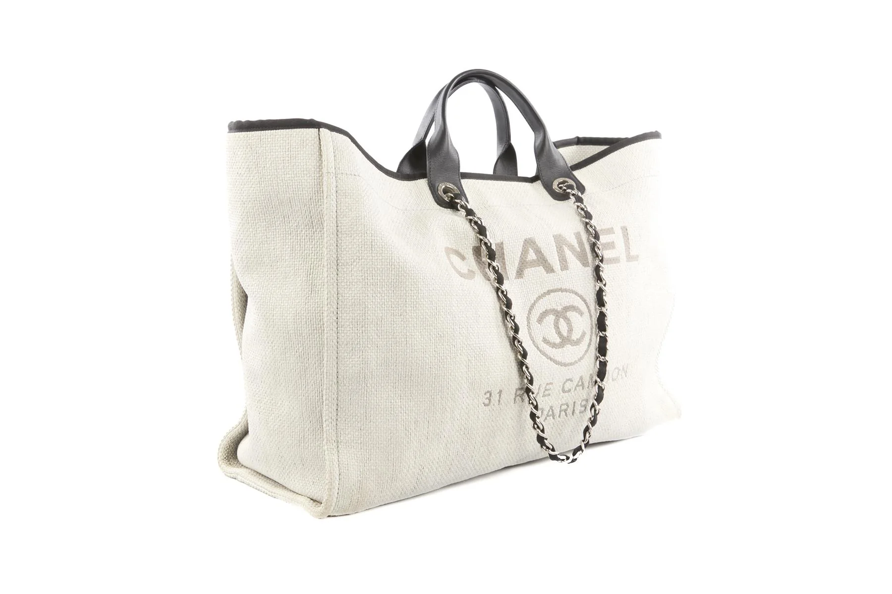 CHANEL GREY 2016 DEAUVILLE LARGE CANVAS TOTE BAG - Image 4