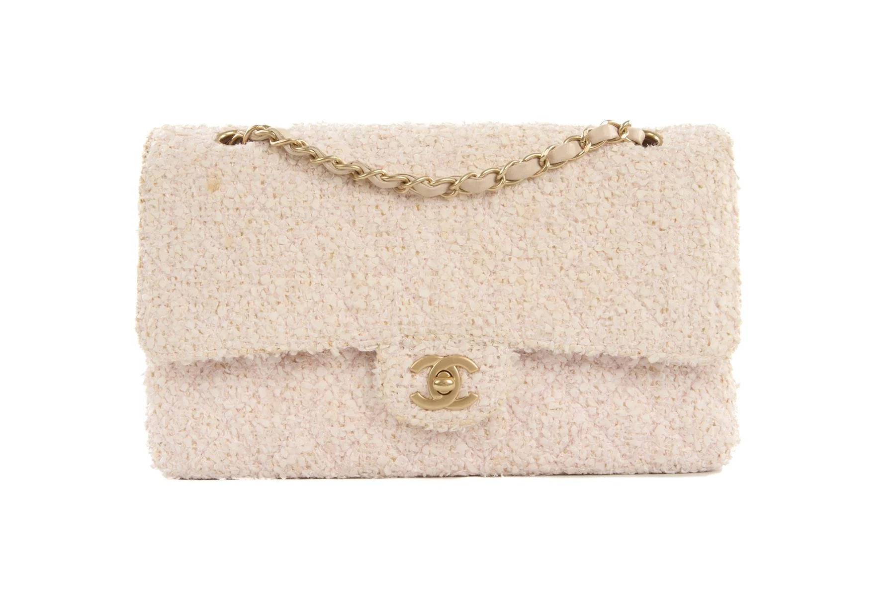 CHANEL PINK 2003-2004 CLASSIC DOUBLE FLAP MEDIUM TWEED SHOULDER BAG - Image 2