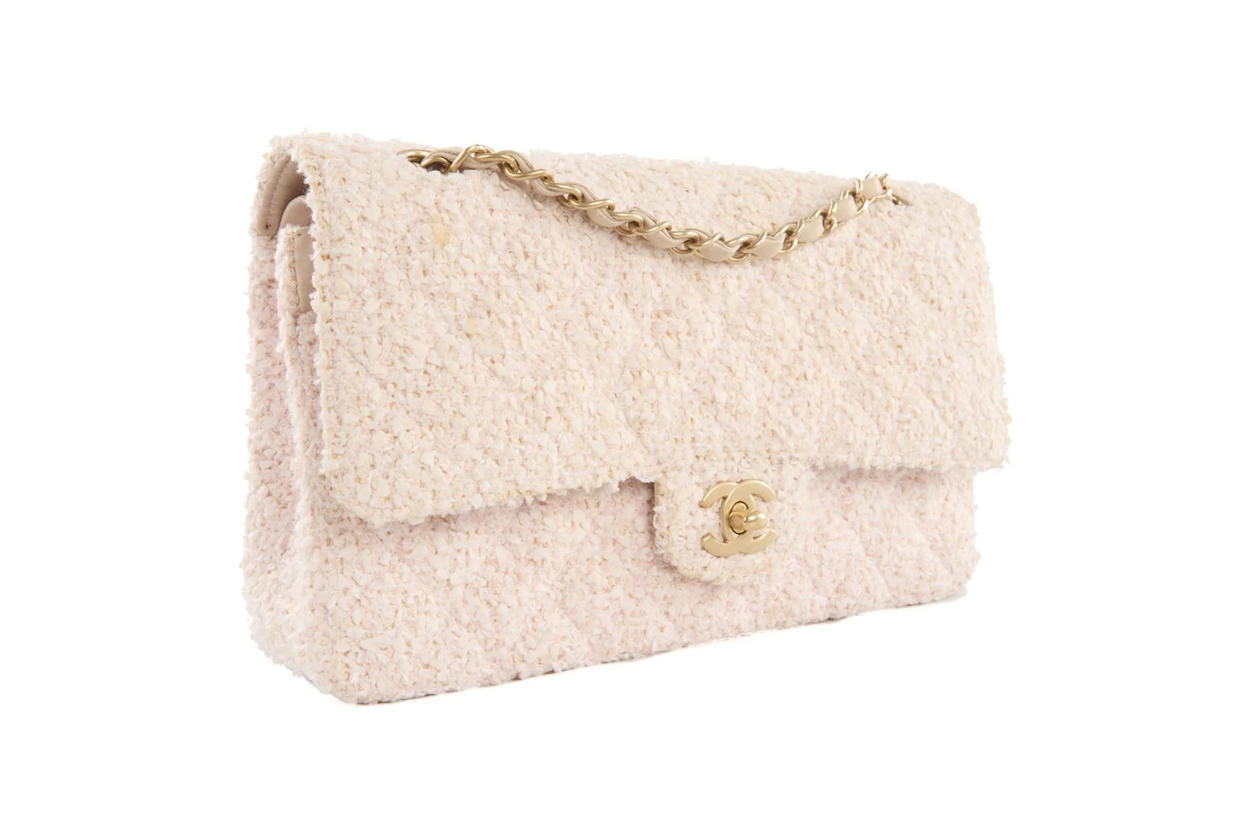 CHANEL PINK 2003-2004 CLASSIC DOUBLE FLAP MEDIUM TWEED SHOULDER BAG - Image 4