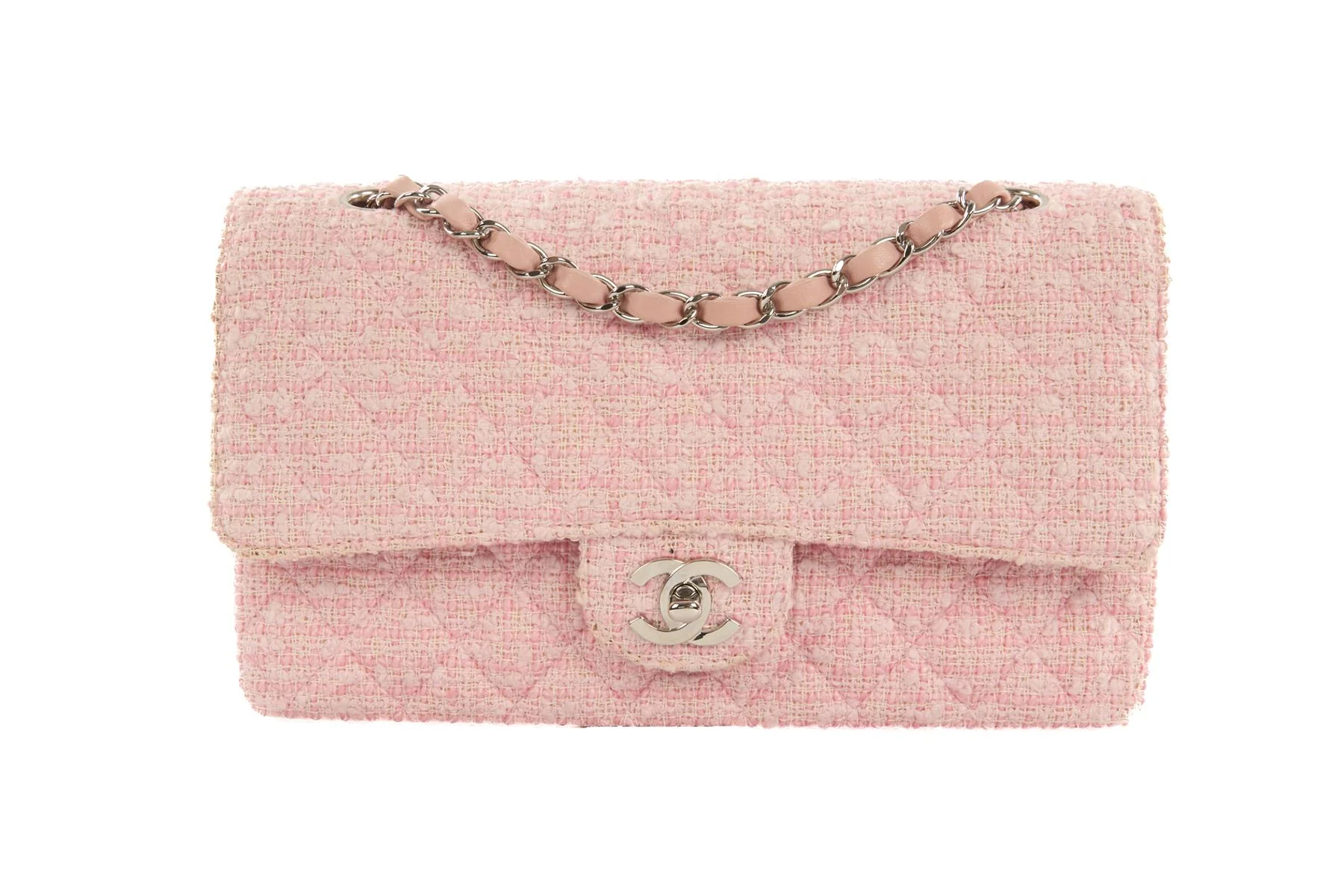 CHANEL PINK 2003-2004 CLASSIC DOUBLE FLAP MEDIUM TWEED SHOULDER BAG - Image 2
