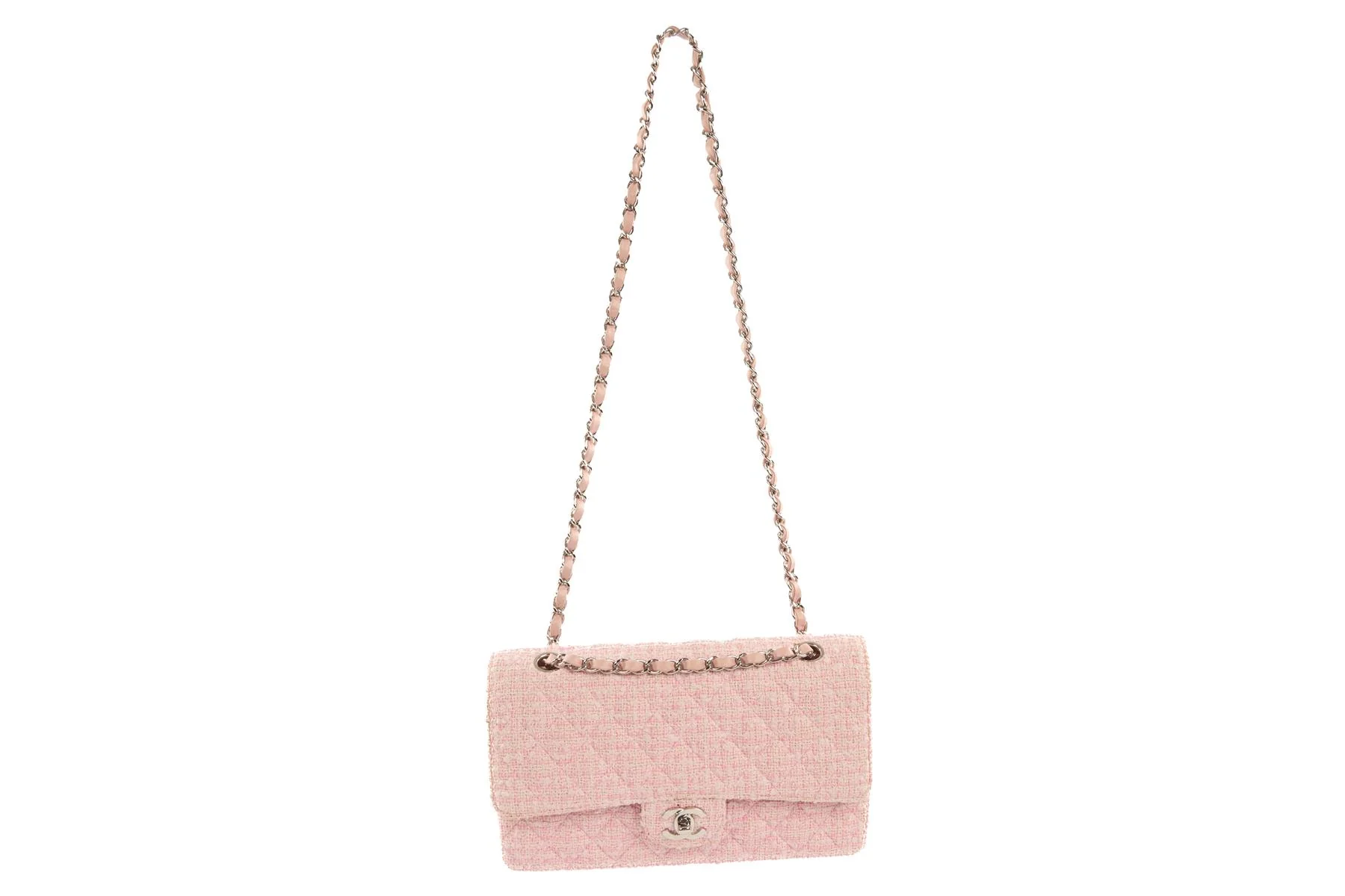 CHANEL PINK 2003-2004 CLASSIC DOUBLE FLAP MEDIUM TWEED SHOULDER BAG - Image 3