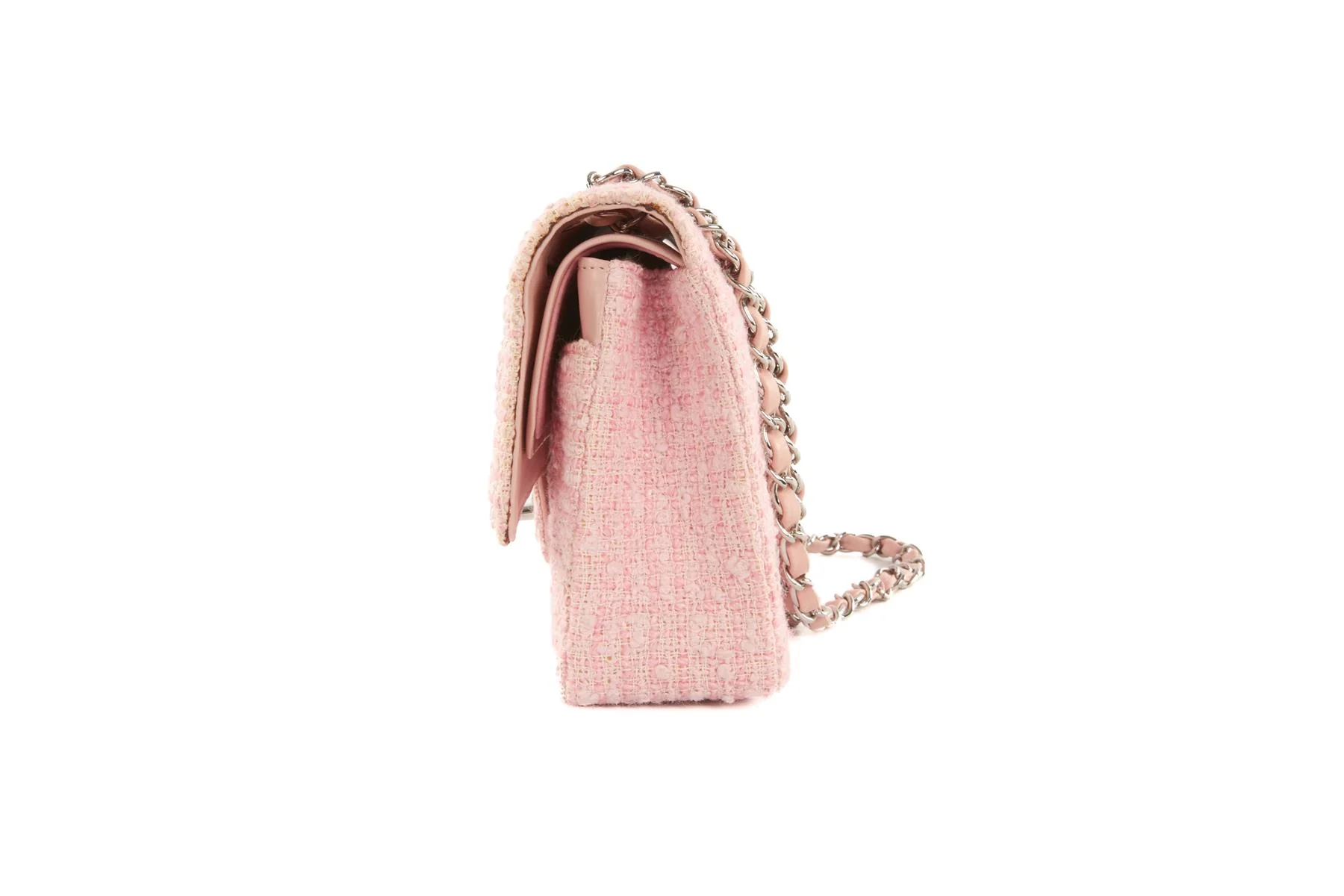 CHANEL PINK 2003-2004 CLASSIC DOUBLE FLAP MEDIUM TWEED SHOULDER BAG - Image 6