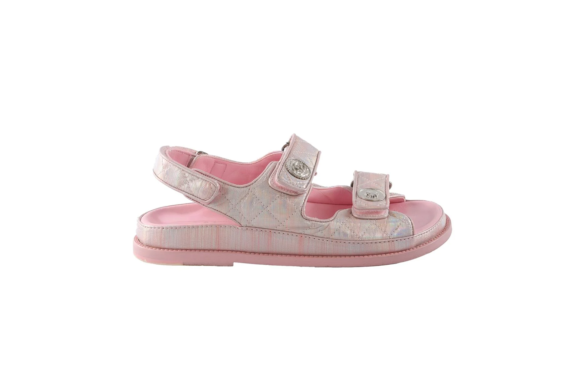 CHANEL PINK 2022 DAD QUILTED LEATHER SANDALS EU 38 UK 5 US 8 - Image 2