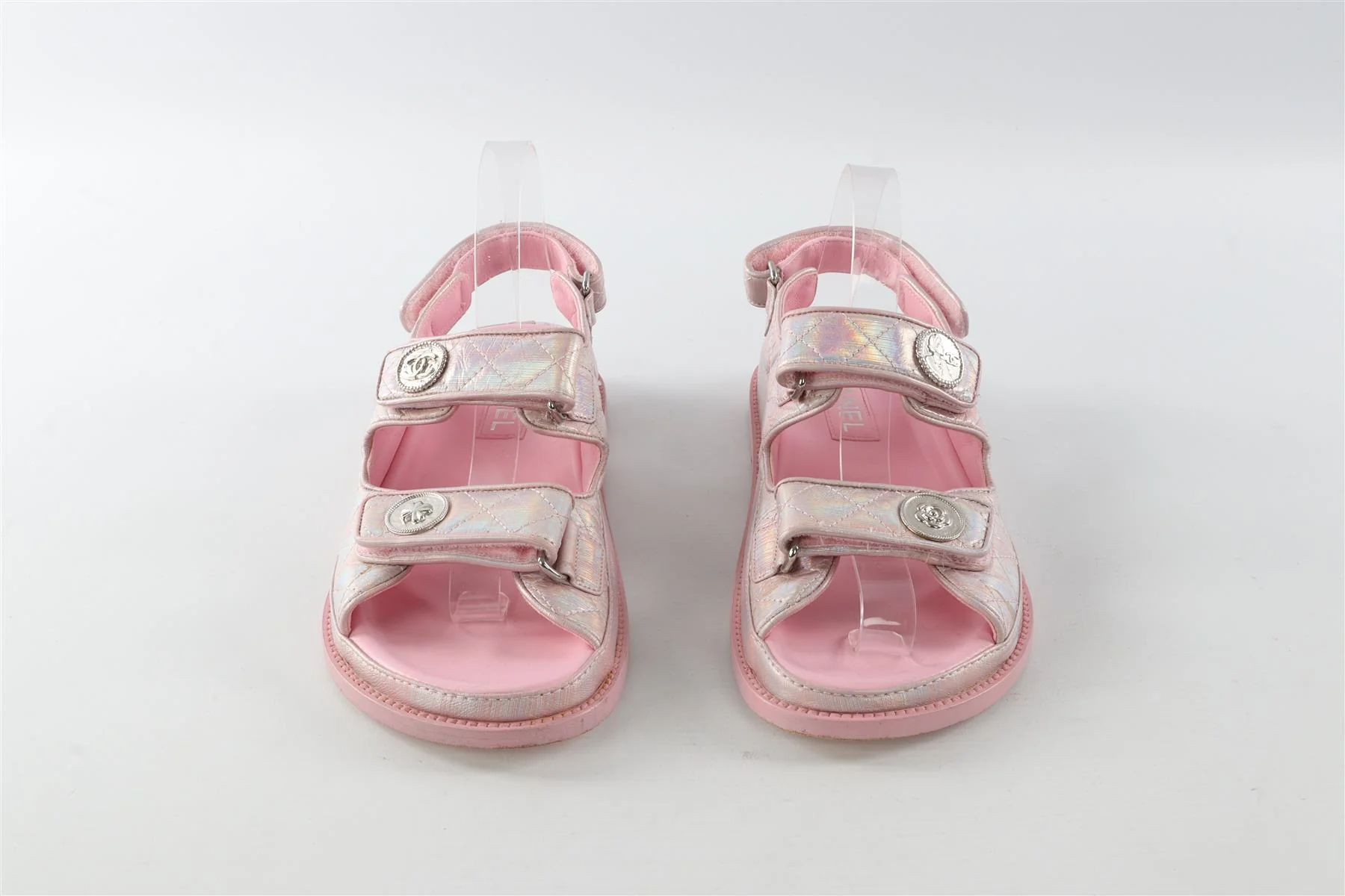 CHANEL PINK 2022 DAD QUILTED LEATHER SANDALS EU 38 UK 5 US 8 - Image 3