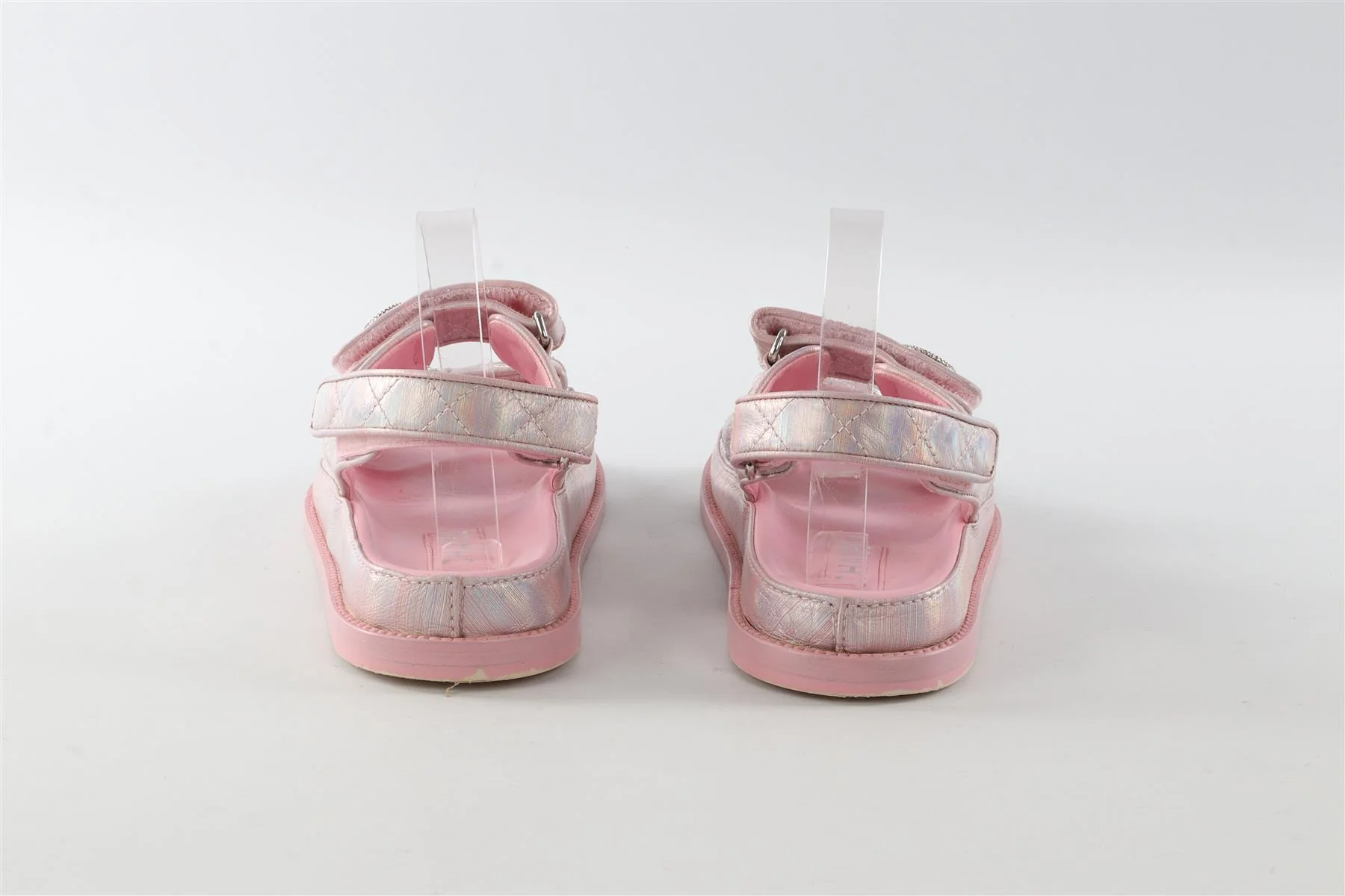 CHANEL PINK 2022 DAD QUILTED LEATHER SANDALS EU 38 UK 5 US 8 - Image 5
