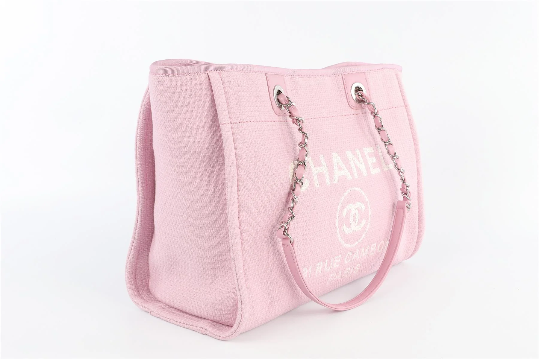 CHANEL PINK 2022 DEAUVILLE SMALL FABRIC TOTE BAG - Image 4