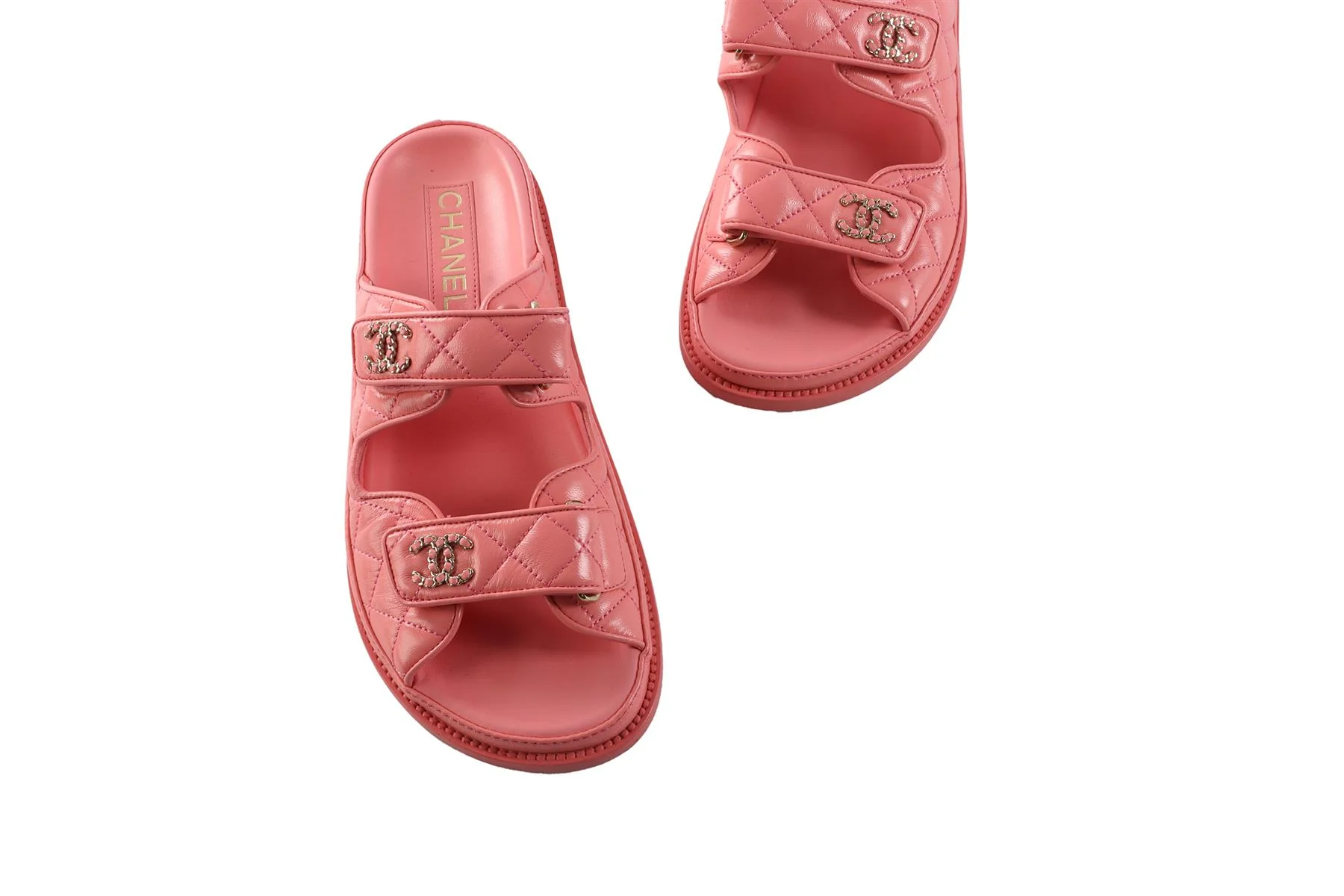 CHANEL PINK 2024 DAD QUILTED LEATHER SANDALS EU 38.5 UK 5.5 US 8.5 - Image 4