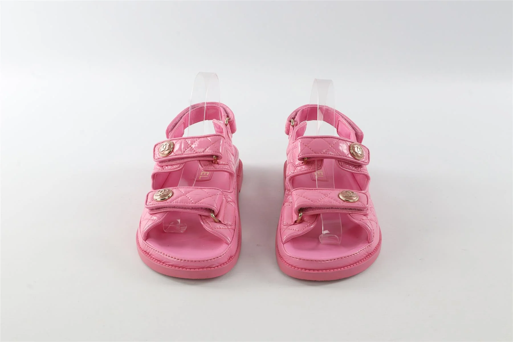 CHANEL PINK 2024 DAD QUILTED LEATHER SANDALS EU 38 UK 5 US 8 - Image 3