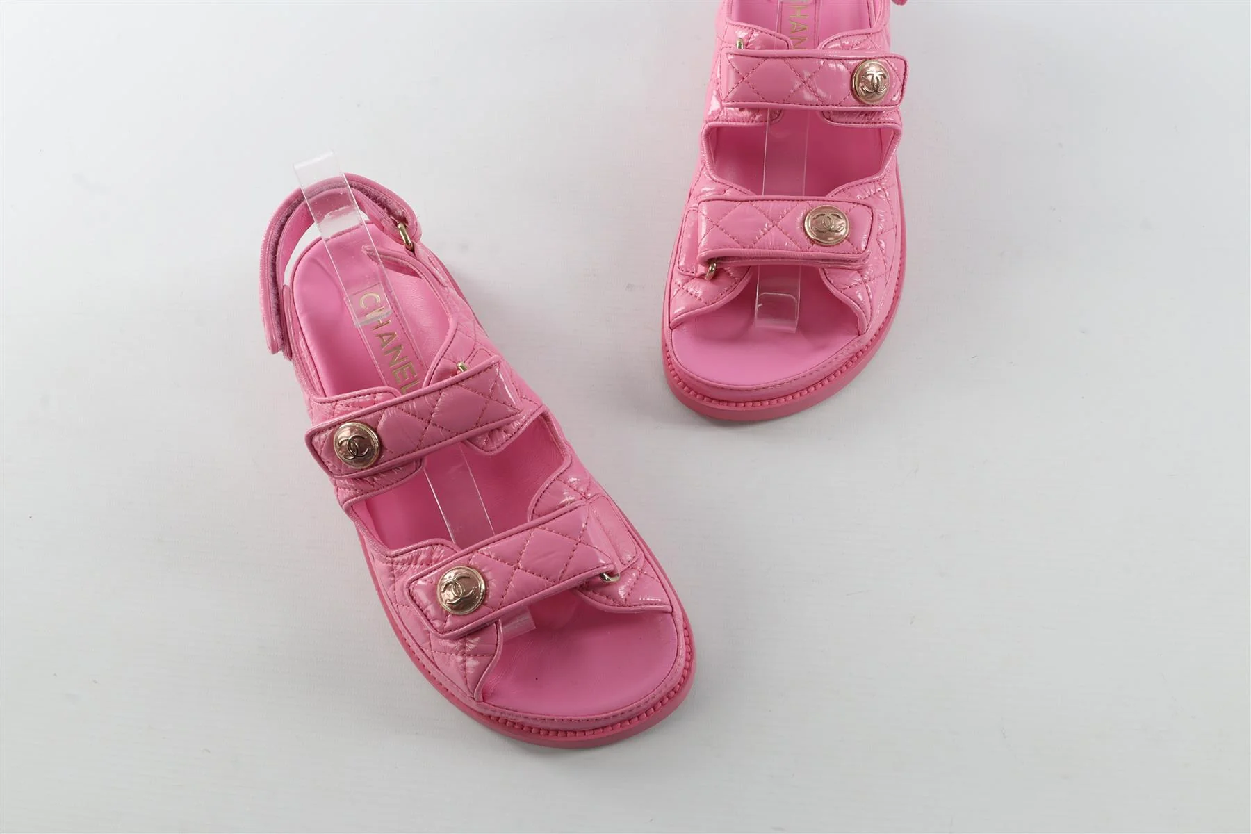 CHANEL PINK 2024 DAD QUILTED LEATHER SANDALS EU 38 UK 5 US 8 - Image 4
