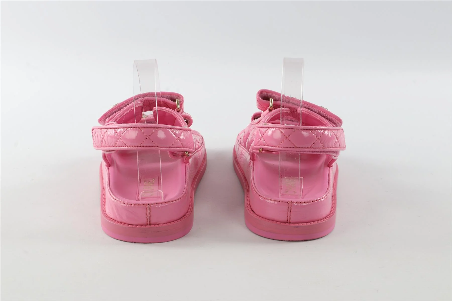CHANEL PINK 2024 DAD QUILTED LEATHER SANDALS EU 38 UK 5 US 8 - Image 5