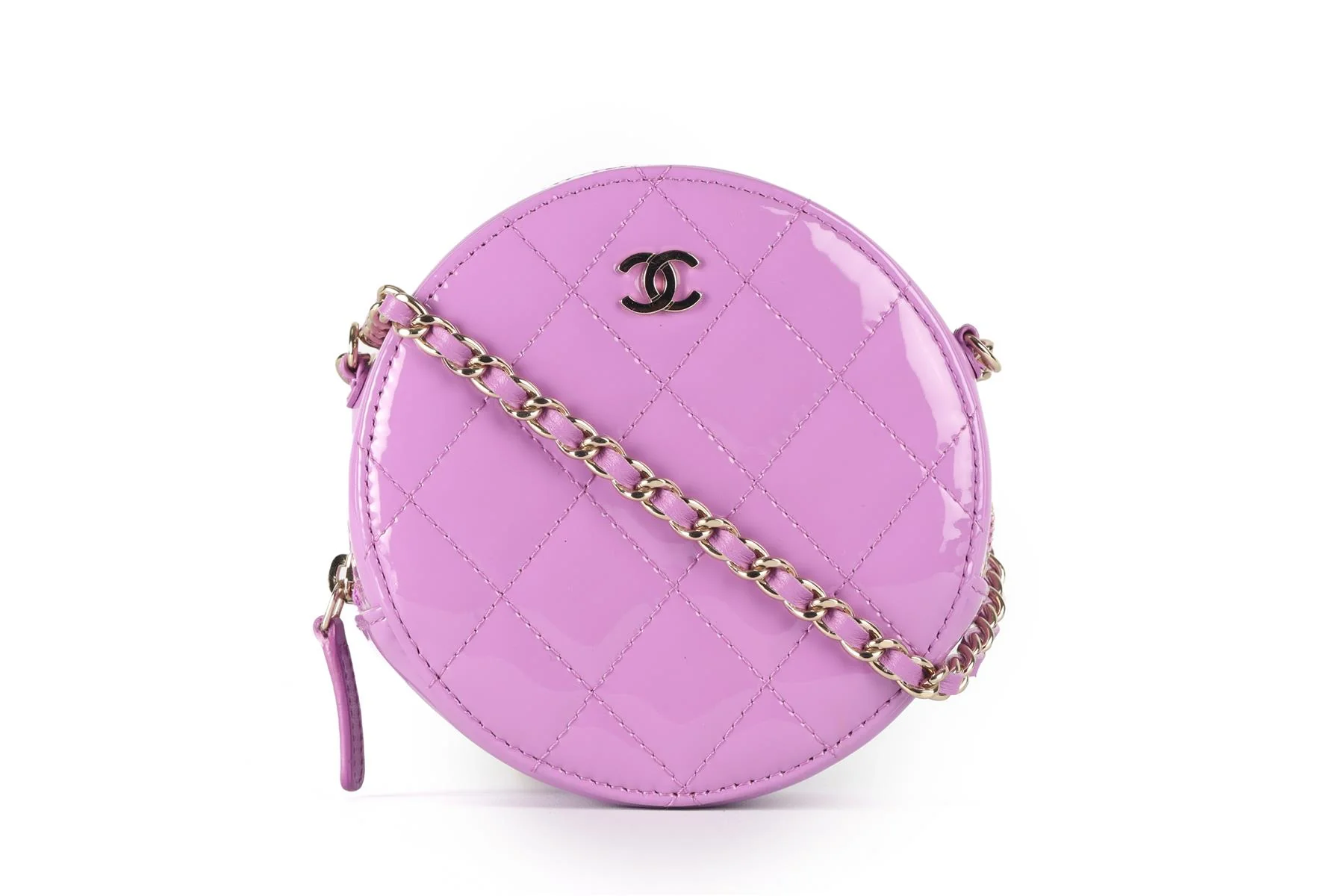 CHANEL PURPLE 2019 ROUND QUILTED PATENT LEATHER SHOULDER BAG - Image 2