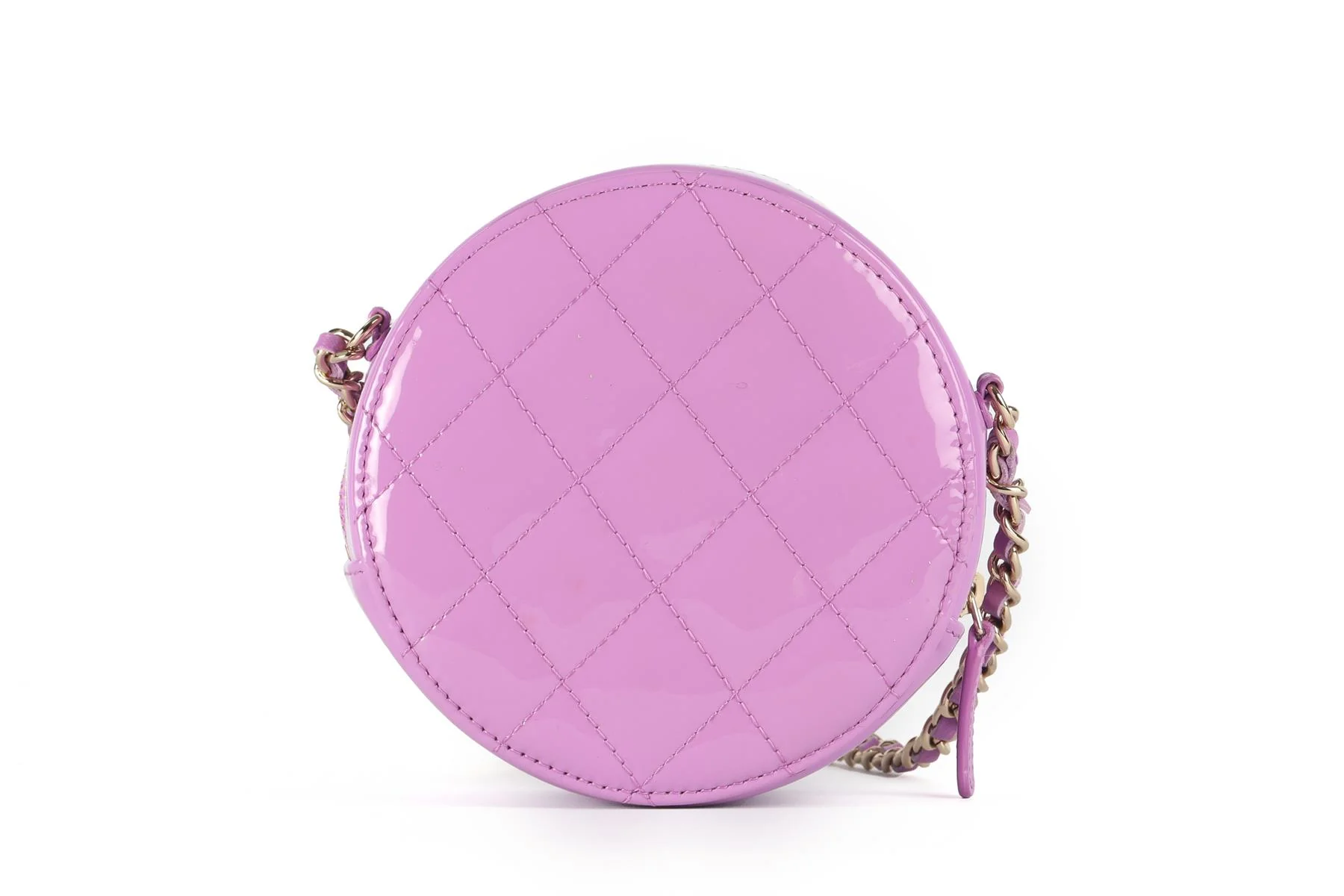 CHANEL PURPLE 2019 ROUND QUILTED PATENT LEATHER SHOULDER BAG - Image 7