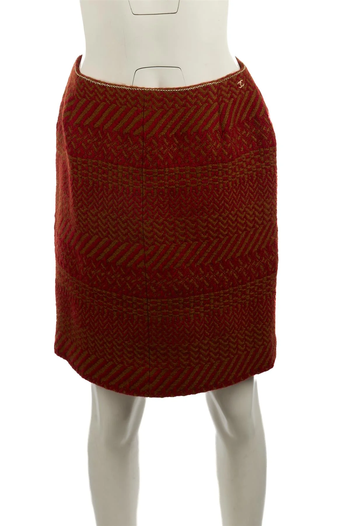CHANEL RED 2000 IDENTIFICATION WOOL MINI SKIRT FR 44 UK 16 - Image 2