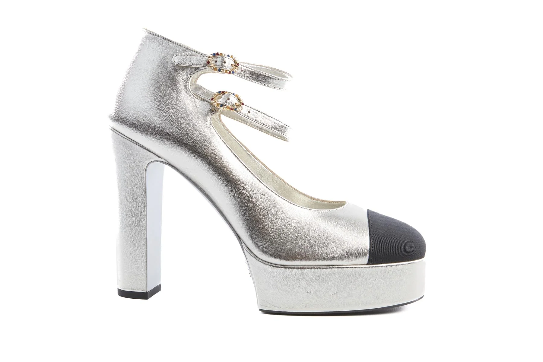 CHANEL SILVER 2025 LEATHER PLATFORM PUMPS EU 40.5 UK 7.5 US 10.5 - Image 2